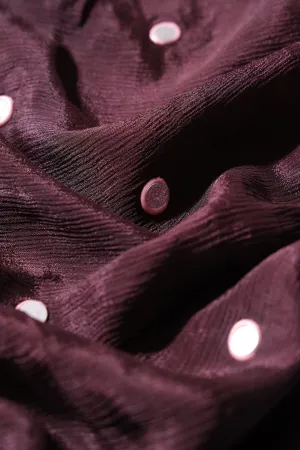 3.25 Meter Cut Piece Of Real Mirror Embroidery Work On Brown Viscose Chinnon Chiffon Fabric