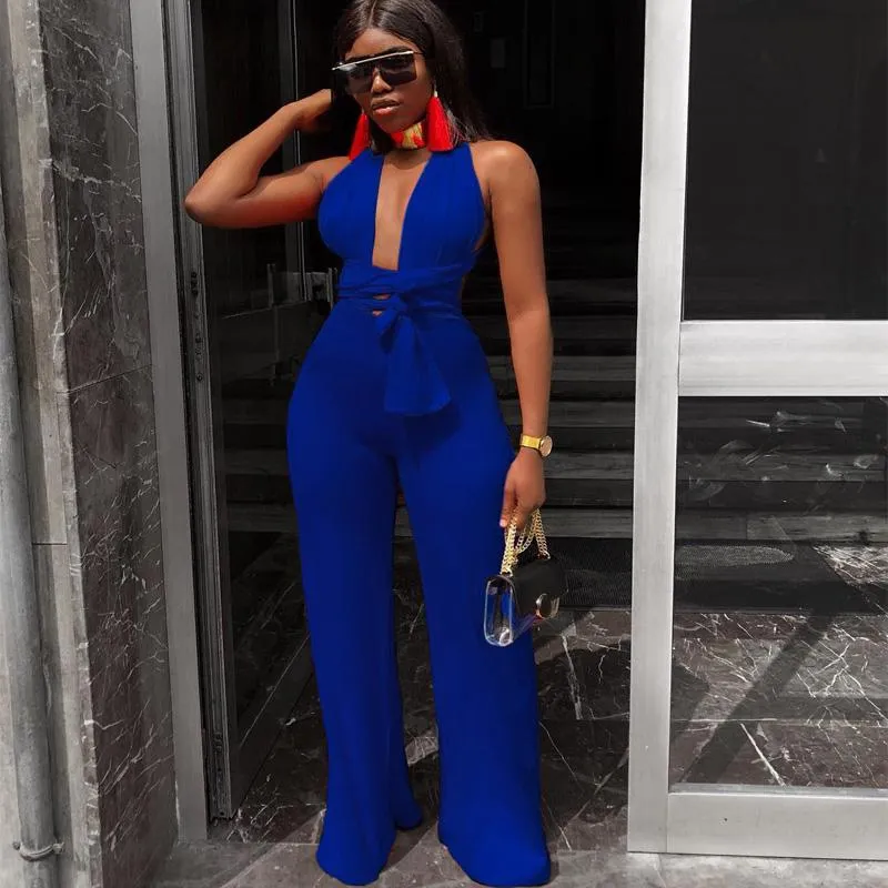 Bandage V-neck Wide Leg Jumpsuits
