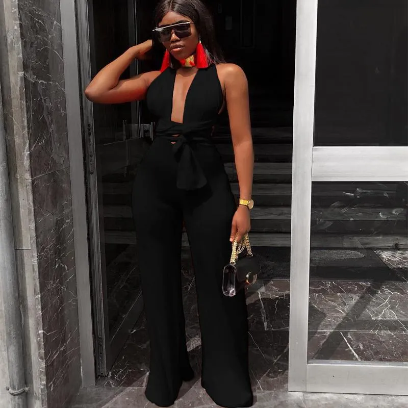 Bandage V-neck Wide Leg Jumpsuits