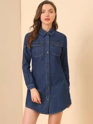 Belted Long Sleeve Button Front Denim Shirt Dress