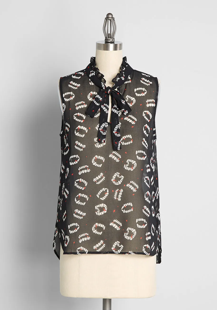 Bite Me I'm Fang-tastic Tie-Neck Blouse