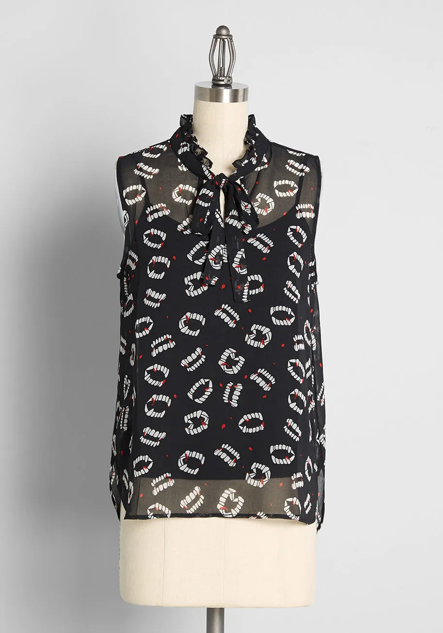 Bite Me I'm Fang-tastic Tie-Neck Blouse
