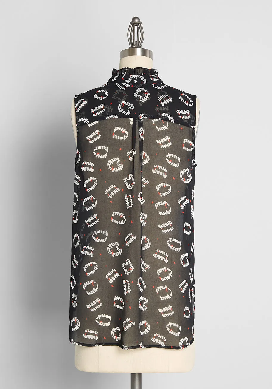 Bite Me I'm Fang-tastic Tie-Neck Blouse
