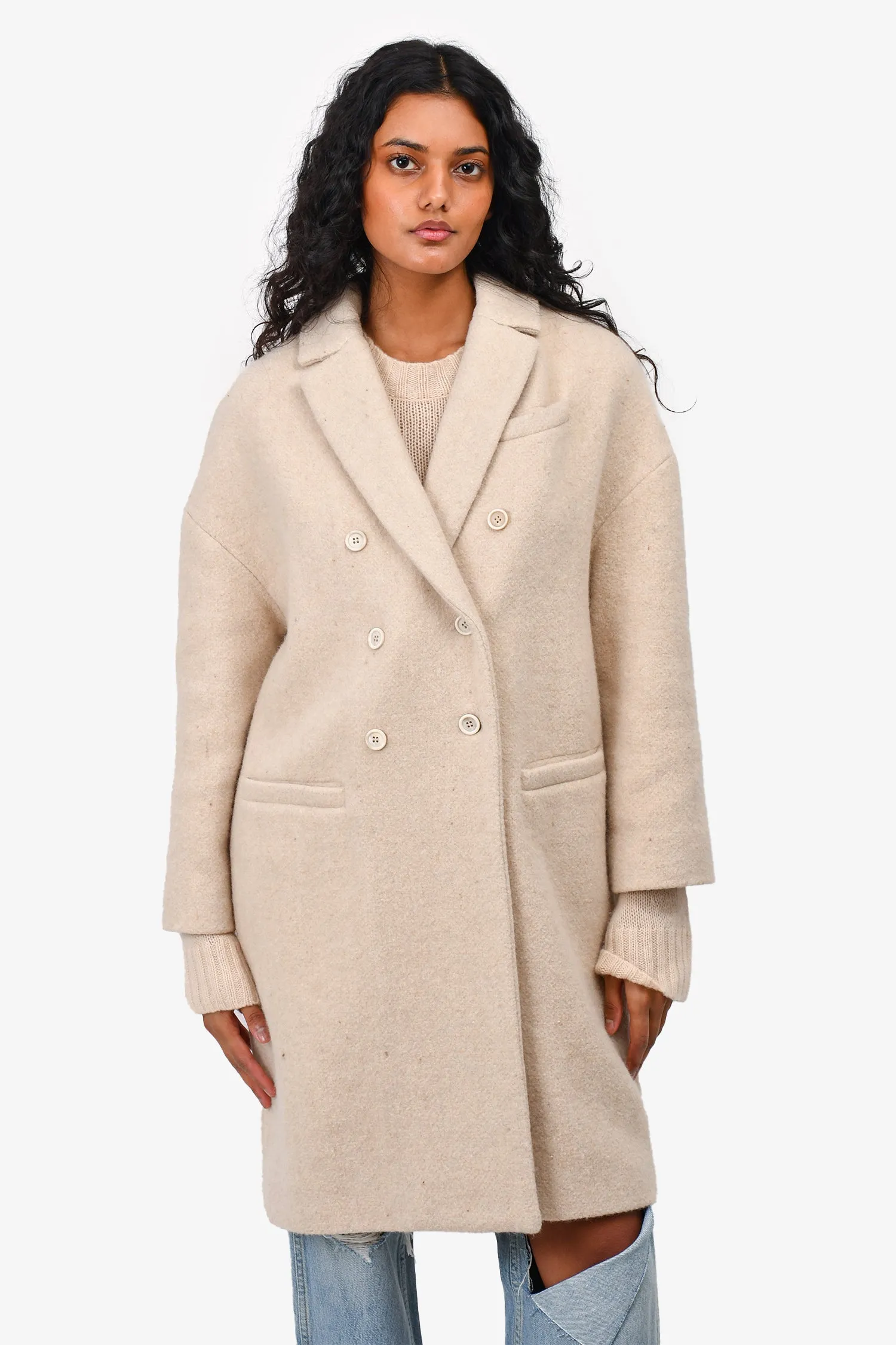 Brunello Cucinelli Beige Alpaca Wool Double Breasted Coat Size 12