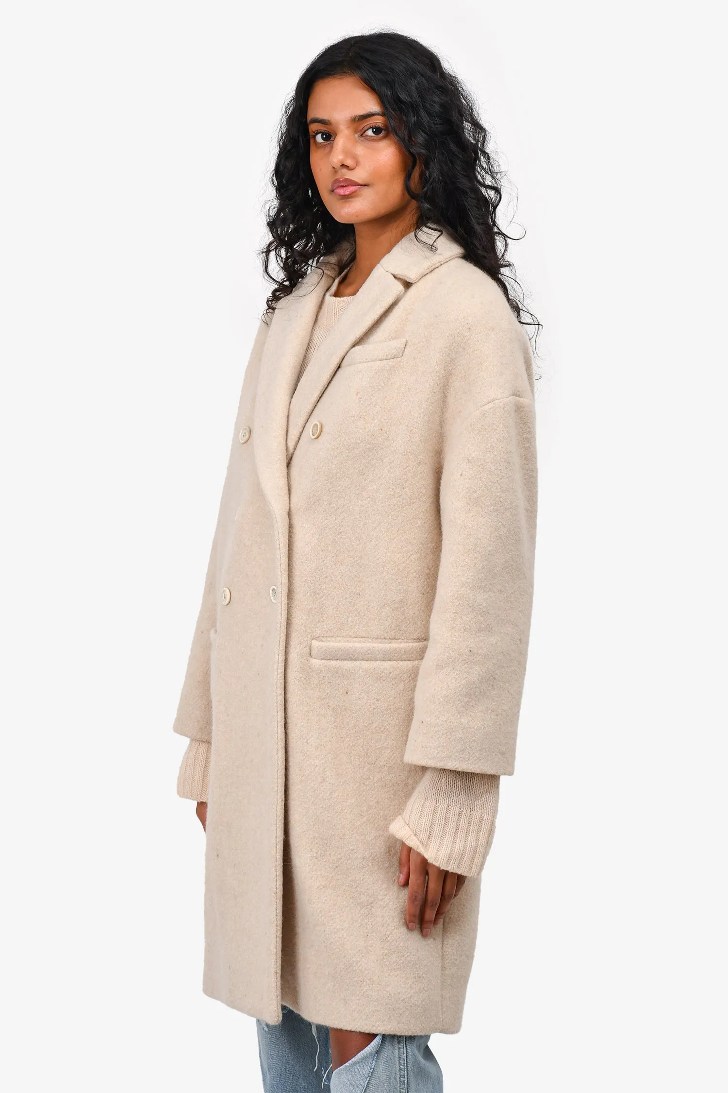 Brunello Cucinelli Beige Alpaca Wool Double Breasted Coat Size 12