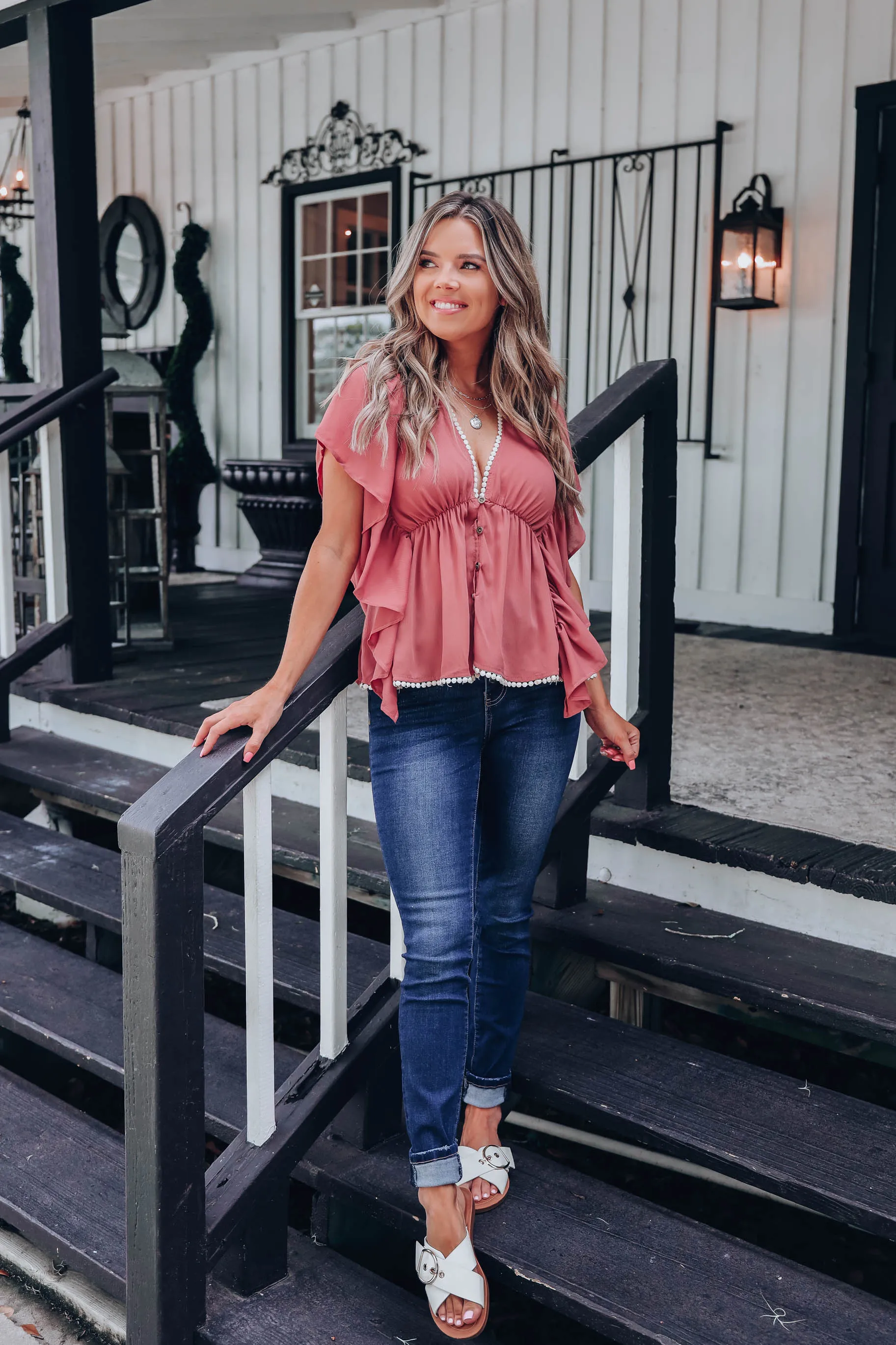 Bryna Butterfly Sleeve Blouse - Dark Mauve