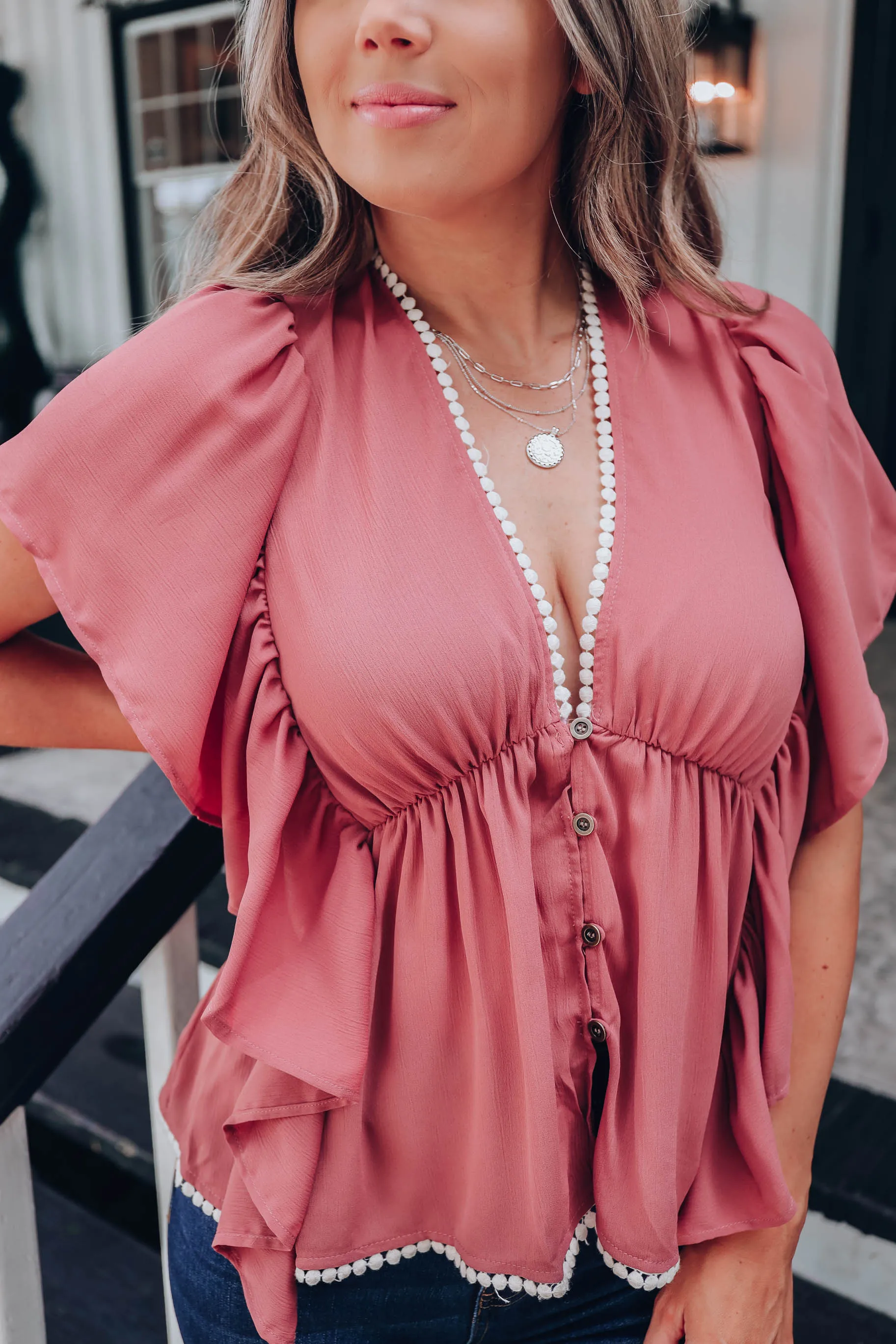 Bryna Butterfly Sleeve Blouse - Dark Mauve