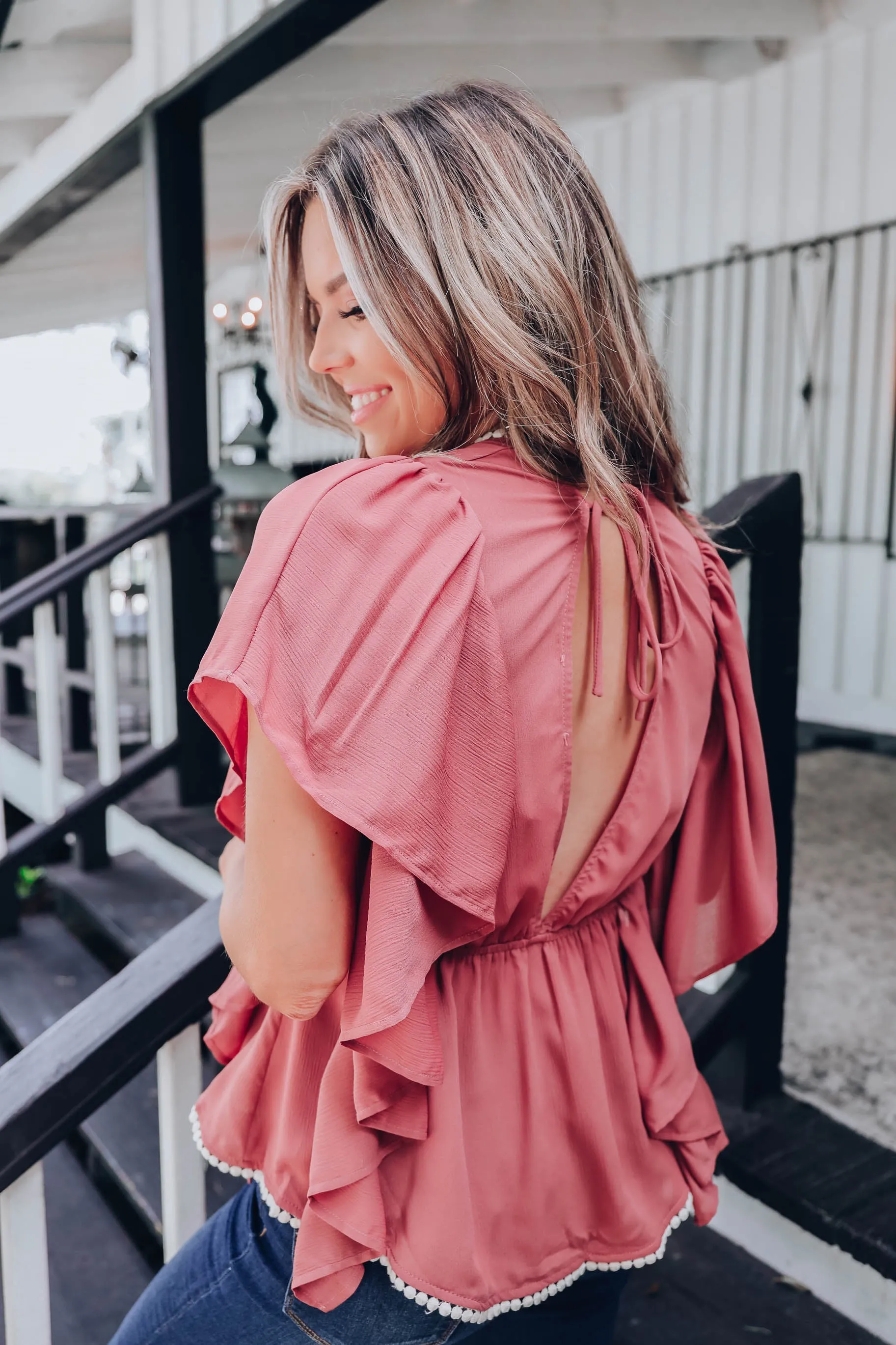 Bryna Butterfly Sleeve Blouse - Dark Mauve