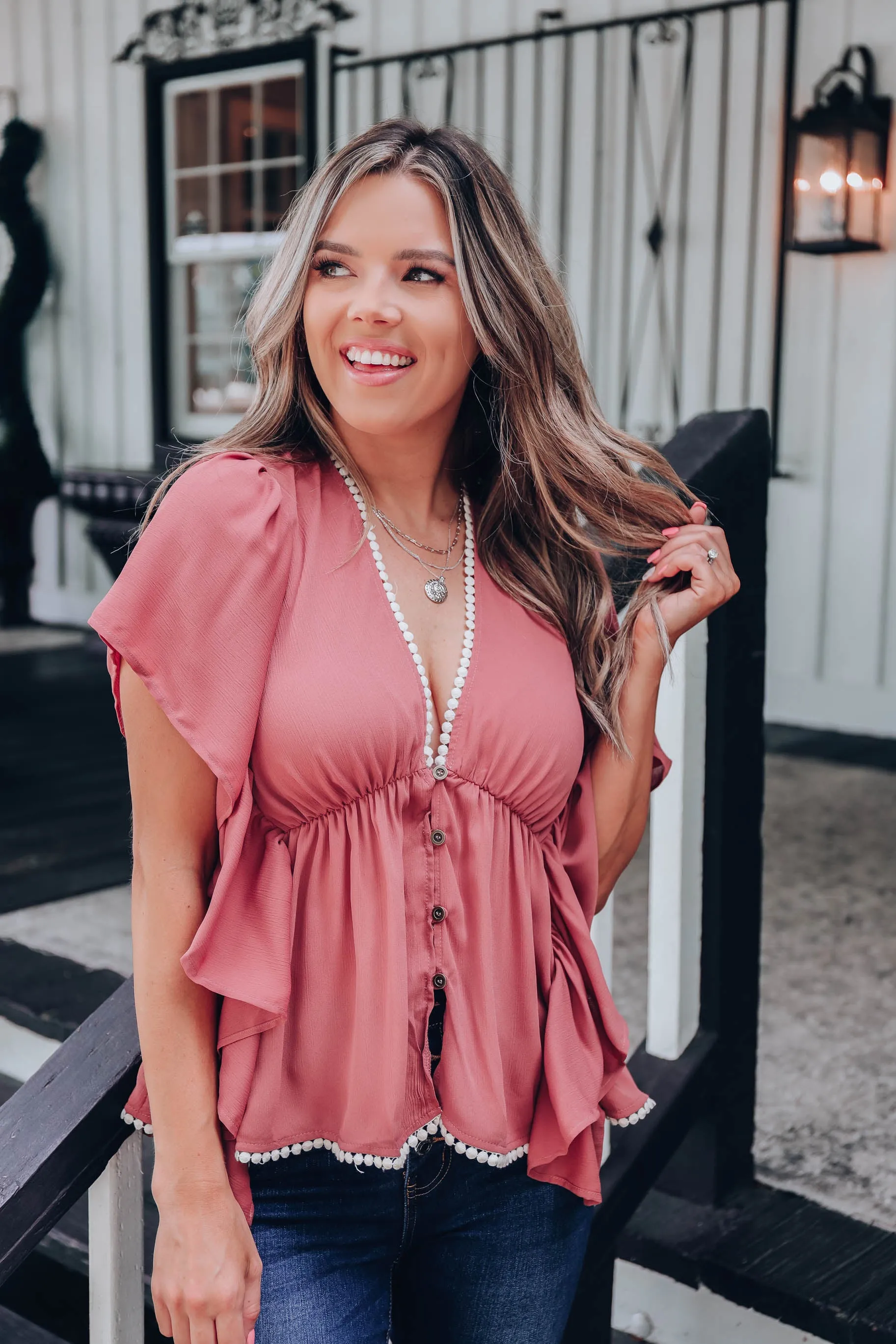 Bryna Butterfly Sleeve Blouse - Dark Mauve