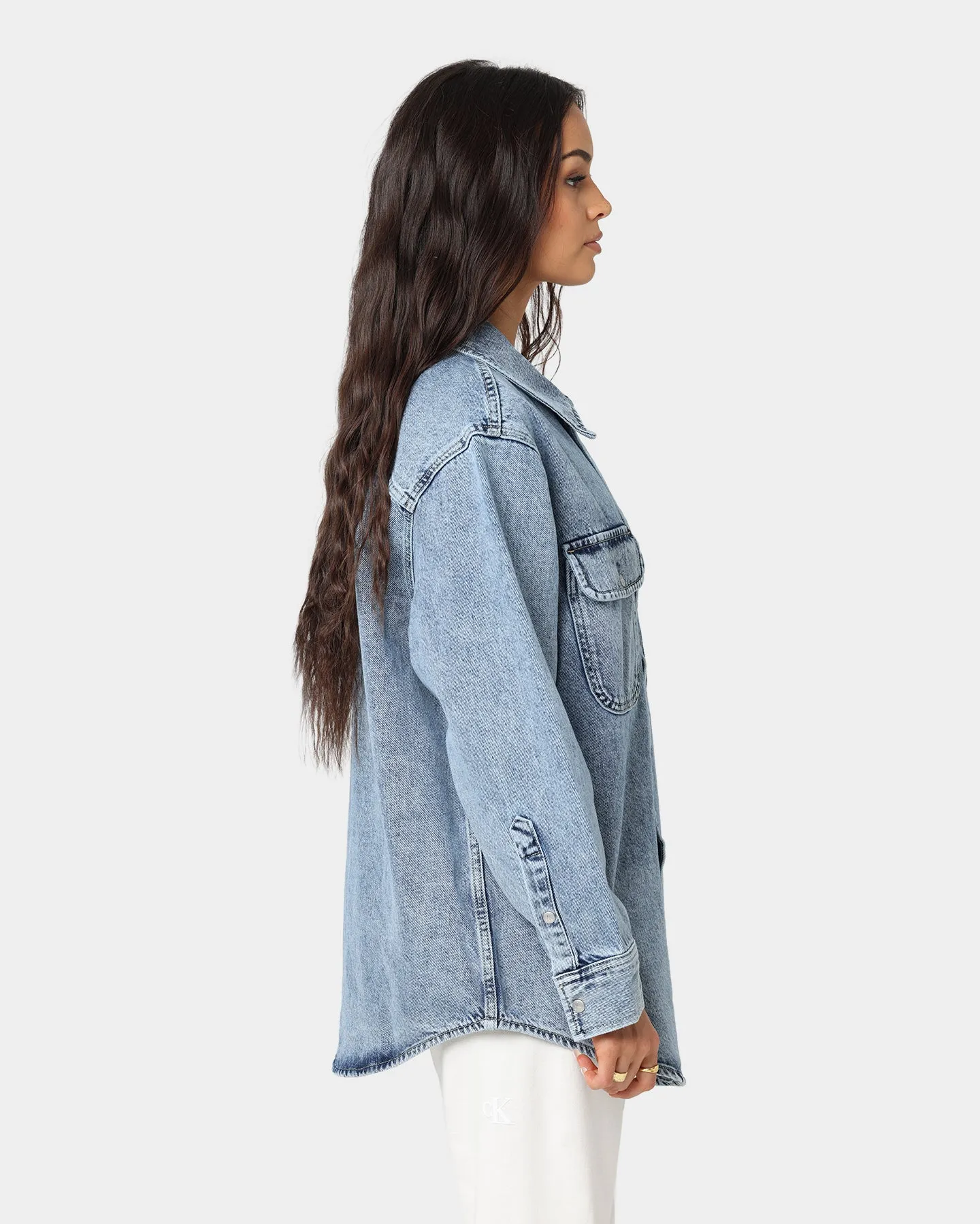 Calvin Klein Women's Shirt Jacket Denim Light