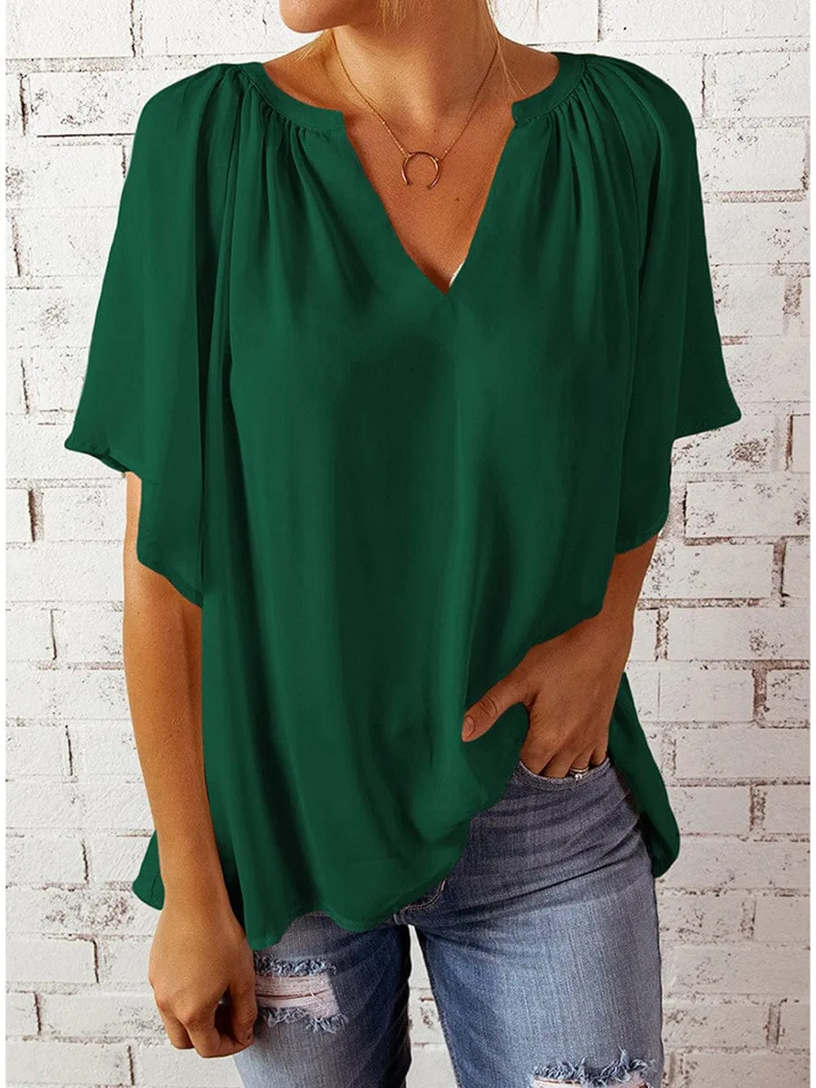 Casual Chiffon V Neck Top