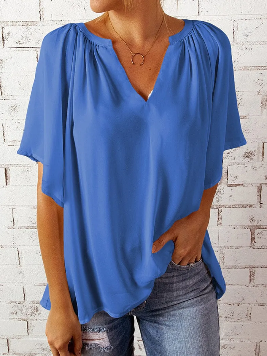 Casual Chiffon V Neck Top