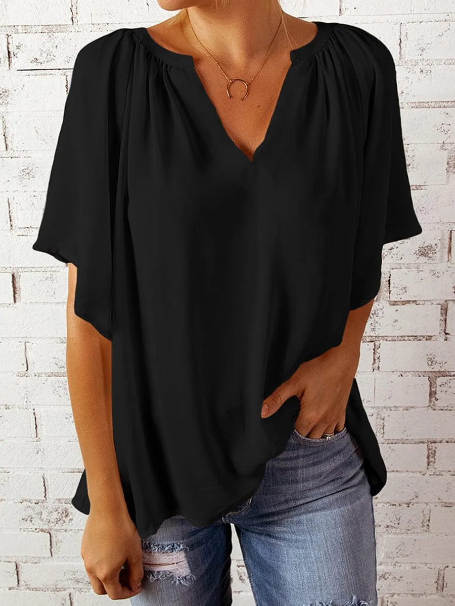 Casual Chiffon V Neck Top