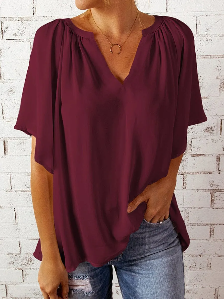 Casual Chiffon V Neck Top
