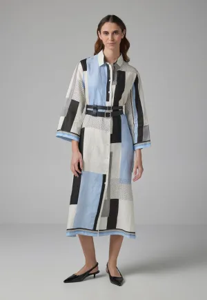Choice Long Sleeve Printed Belted Shirt Dress Multi Color