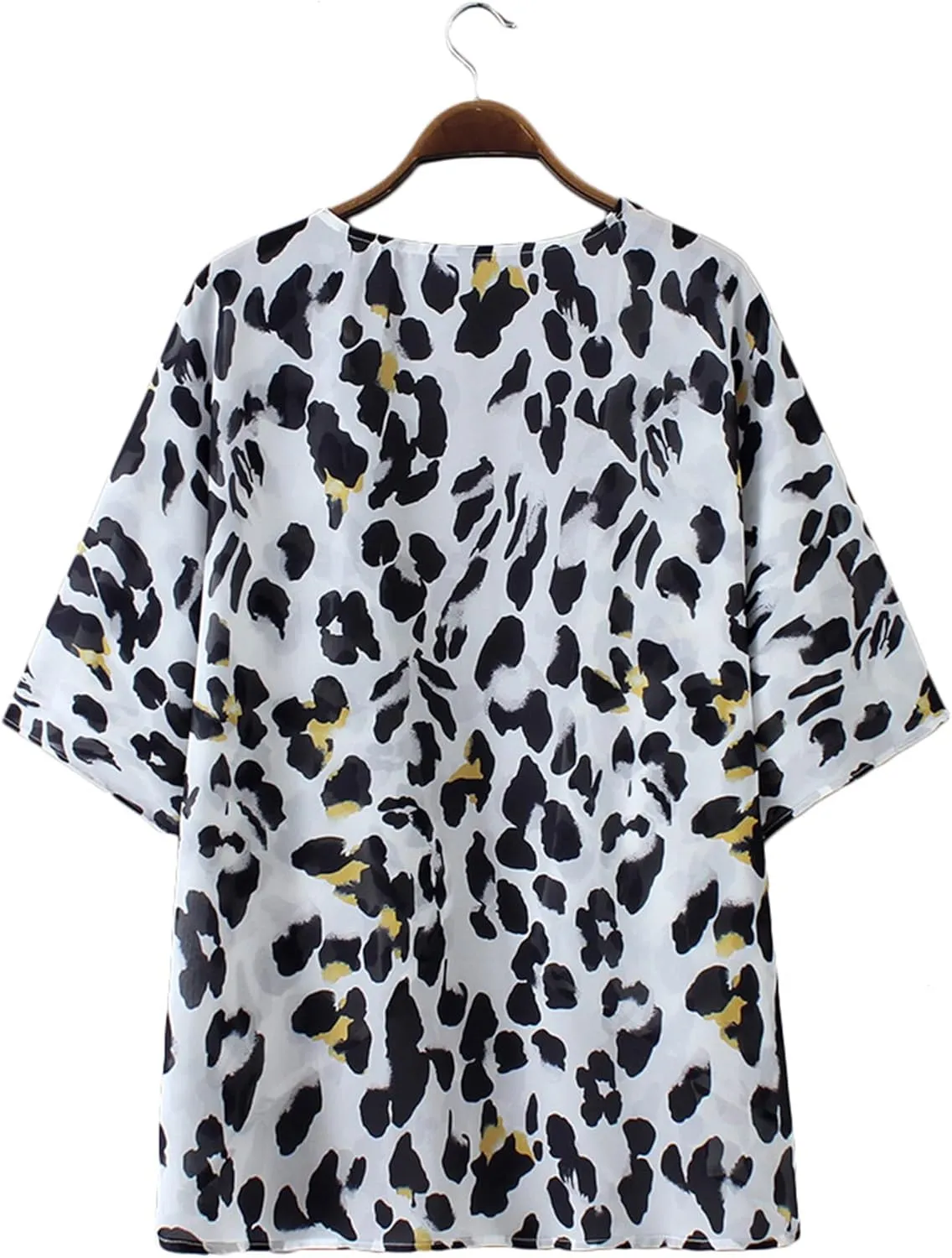 Chunoy Women Floral Print Lightweight Chiffon Kimono Cardigan Short Sleeve Loose Beach Wear Cover Up Blouse Top