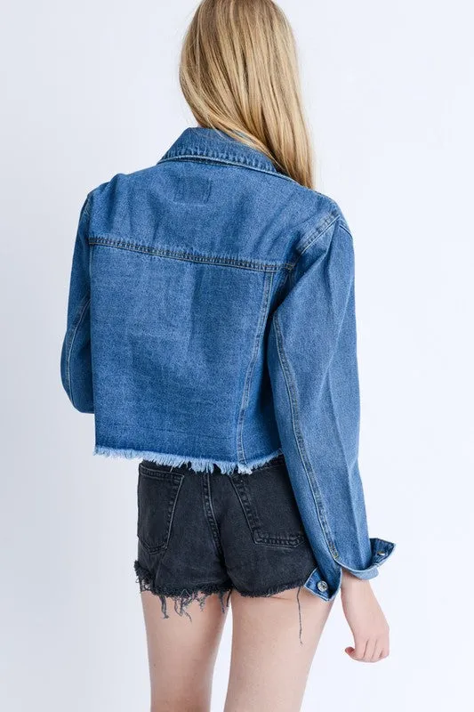 Custom Cropped Medium Wash Denim Jacket