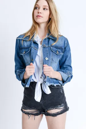 Custom Cropped Medium Wash Denim Jacket