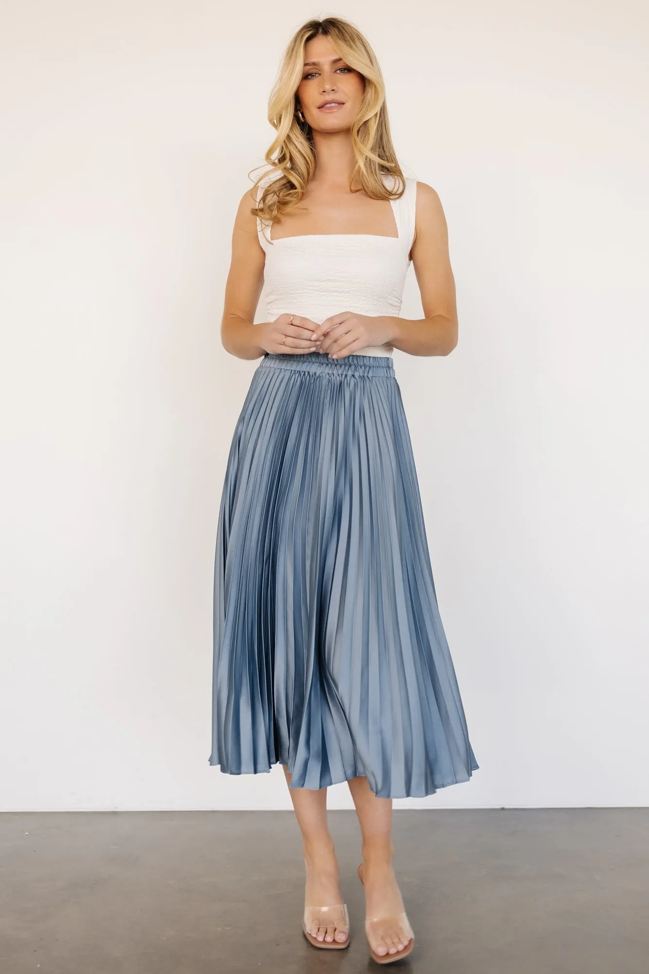 Demetria Pleated Midi Skirt | Steel Blue