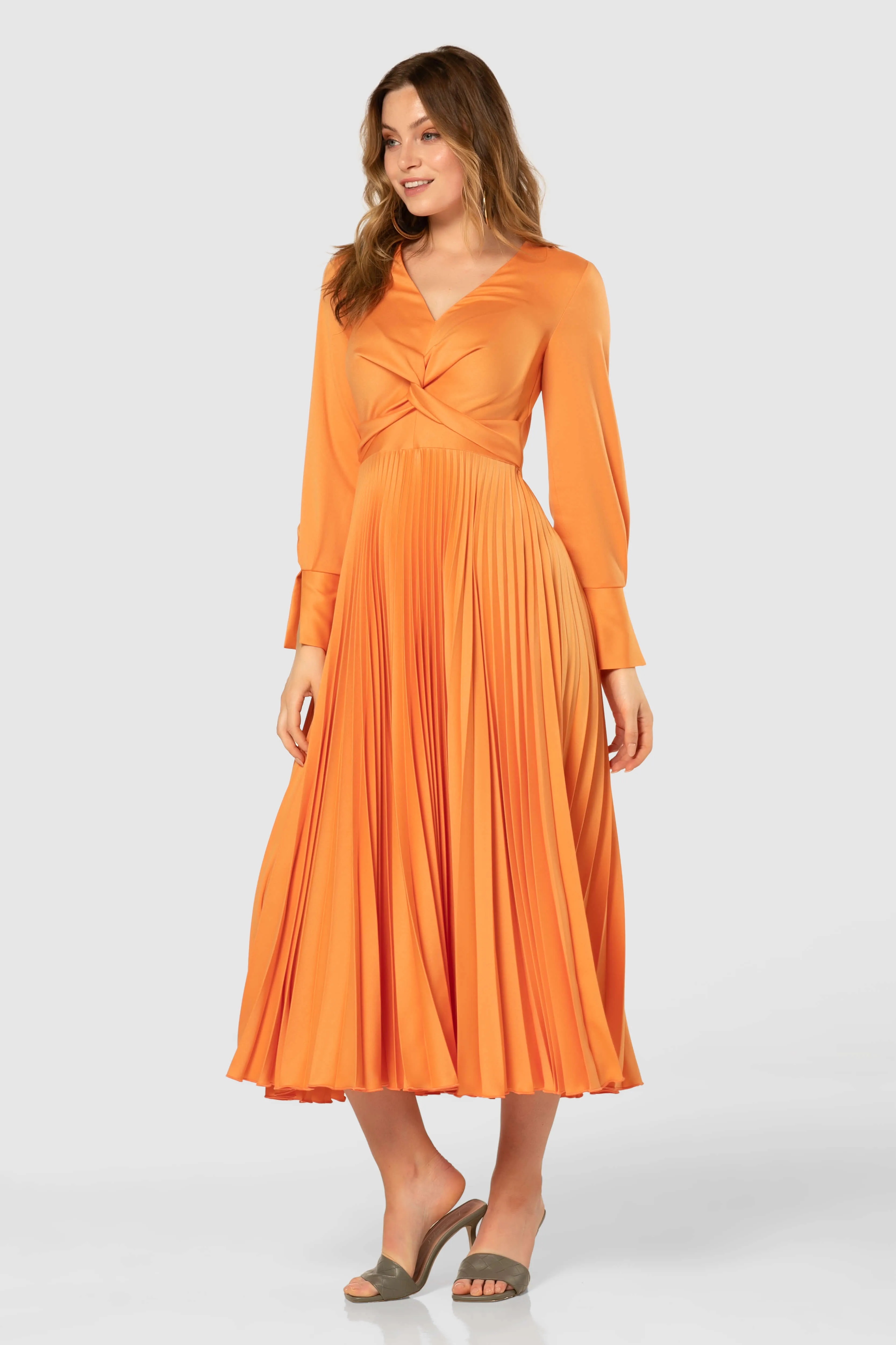 Elodie Pleated Twist Dress (Orange)