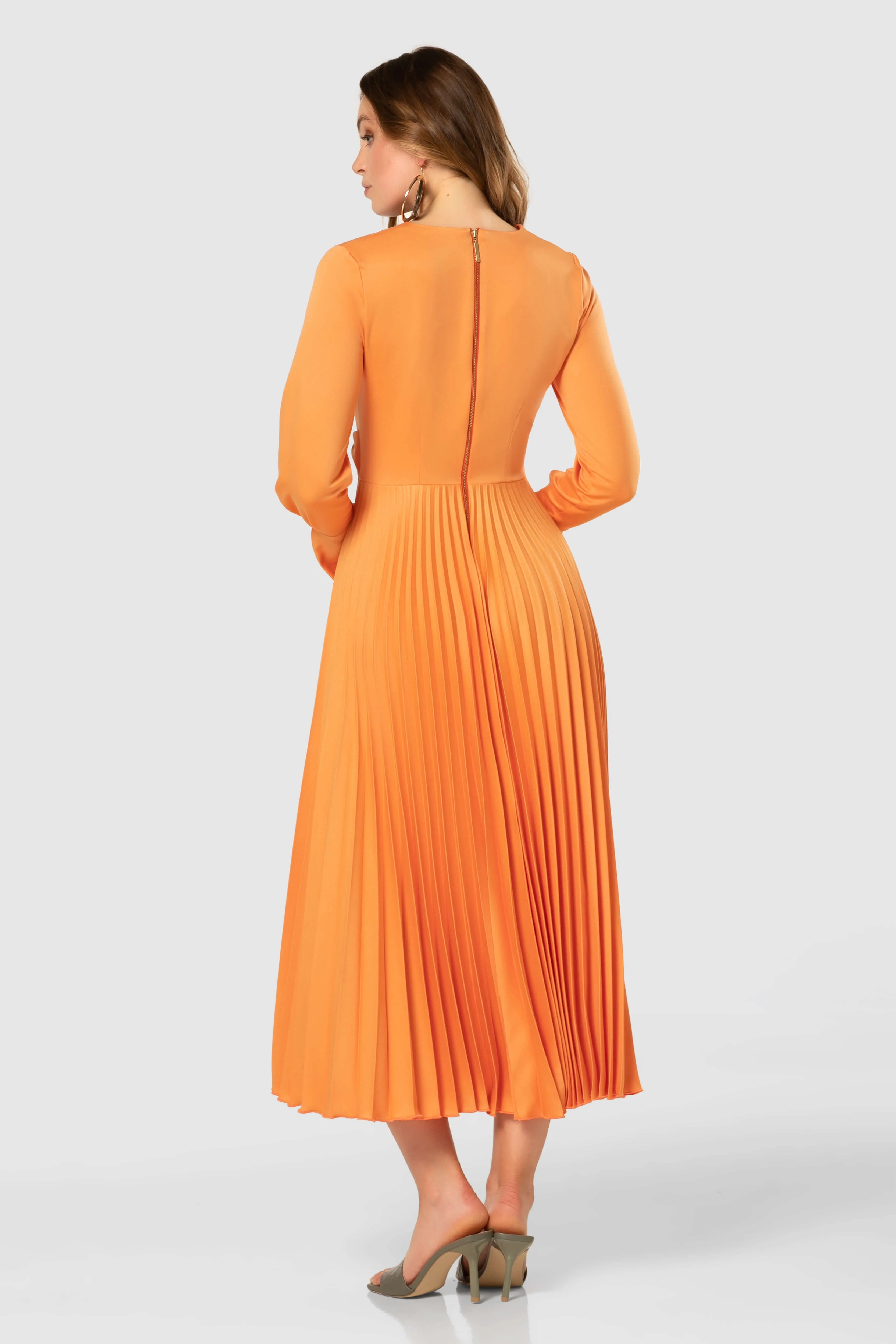 Elodie Pleated Twist Dress (Orange)