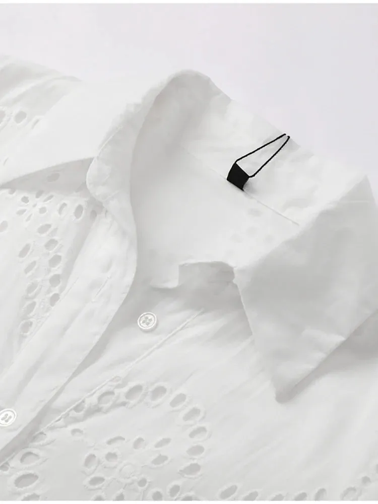 Embroidered Cotton Eyelet Belted Shirt Dress
