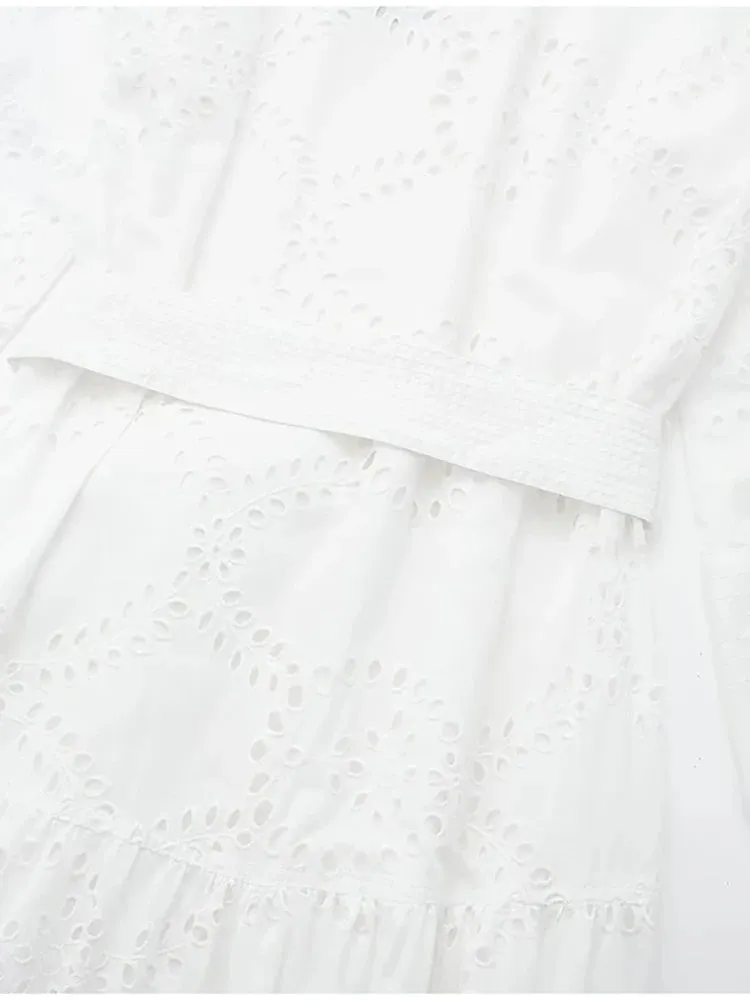 Embroidered Cotton Eyelet Belted Shirt Dress