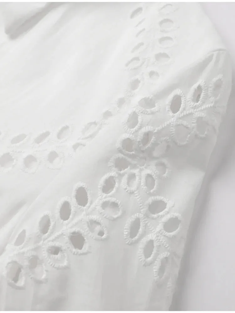 Embroidered Cotton Eyelet Belted Shirt Dress