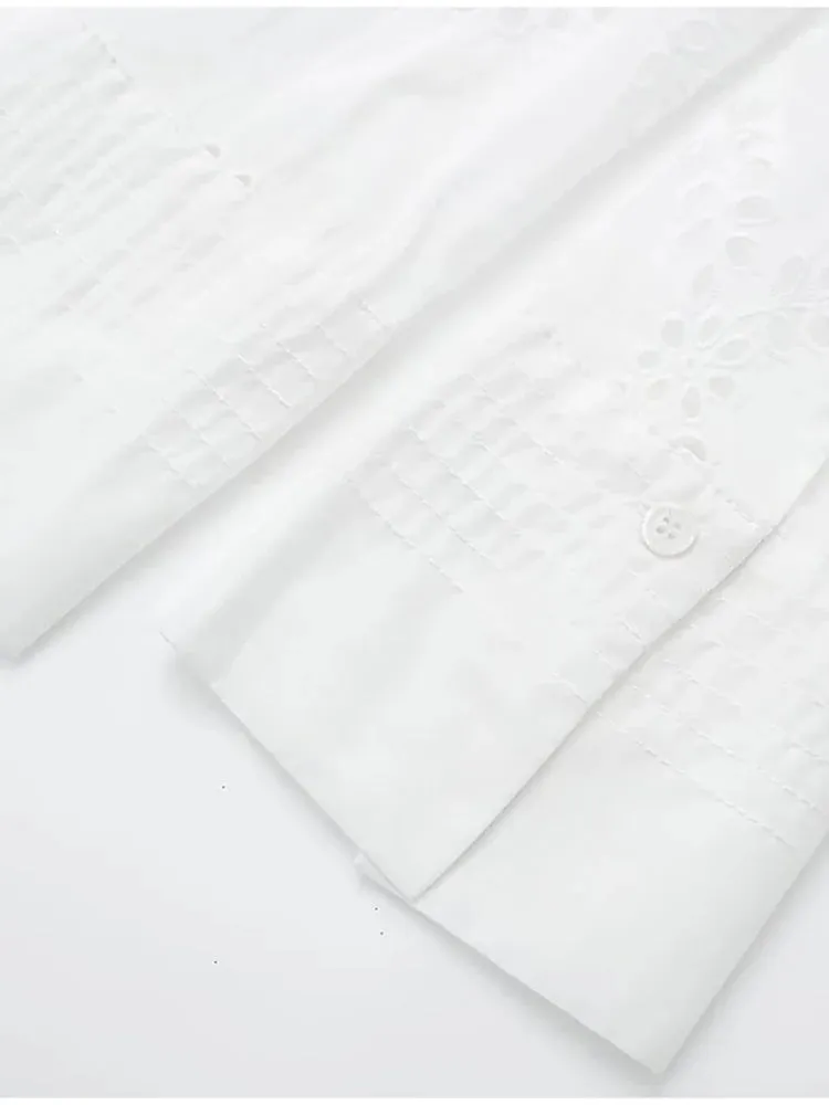 Embroidered Cotton Eyelet Belted Shirt Dress