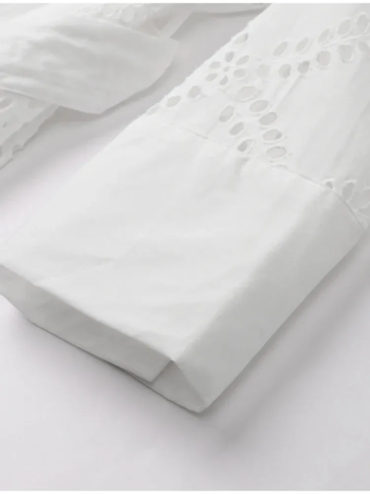 Embroidered Cotton Eyelet Belted Shirt Dress
