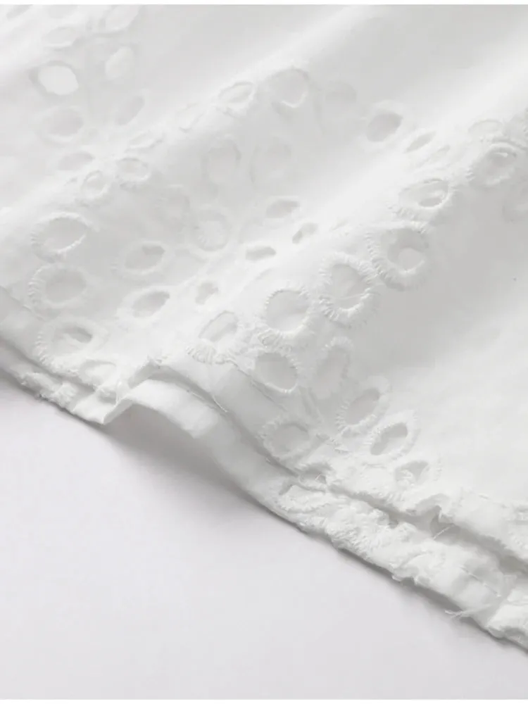 Embroidered Cotton Eyelet Belted Shirt Dress