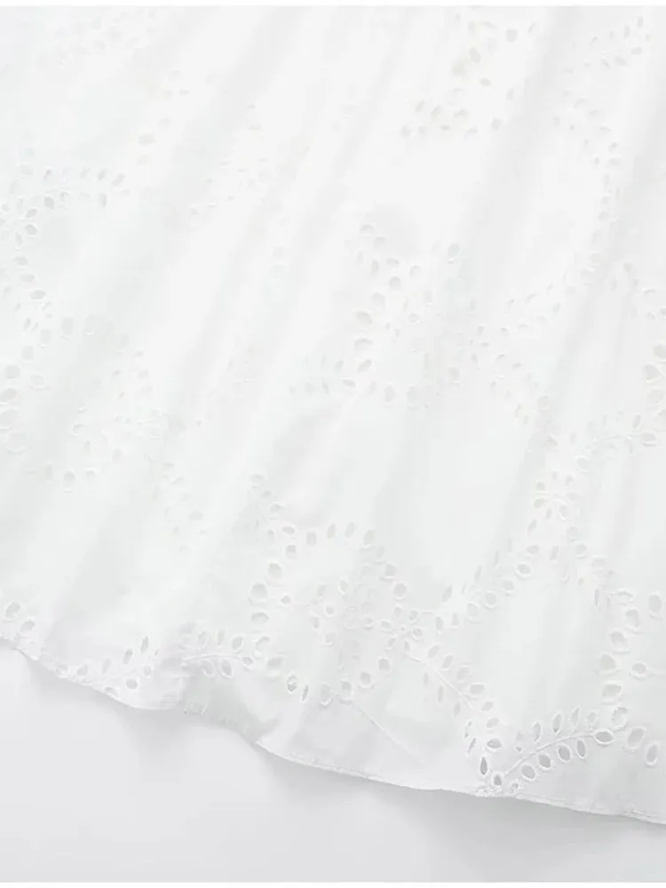 Embroidered Cotton Eyelet Belted Shirt Dress