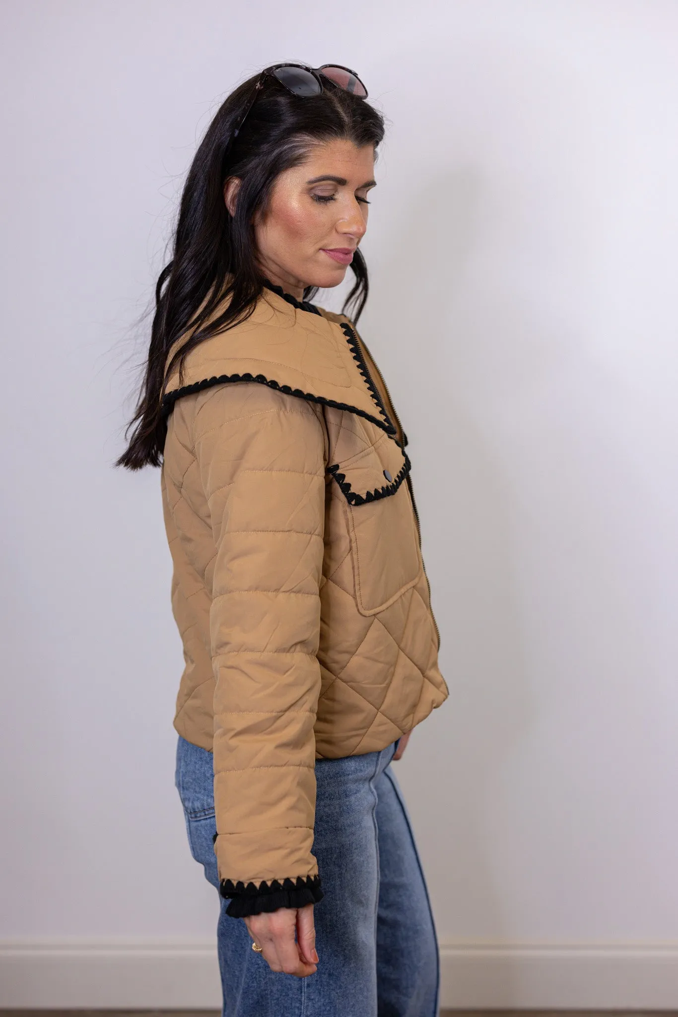 Embroidered Favorite Tan Puffer Jacket