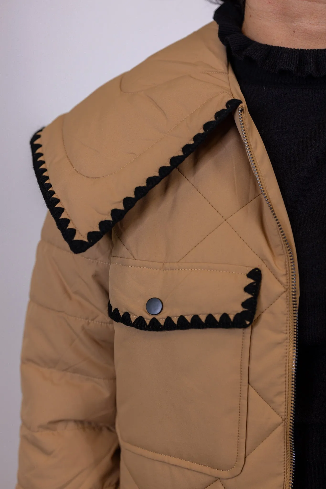Embroidered Favorite Tan Puffer Jacket