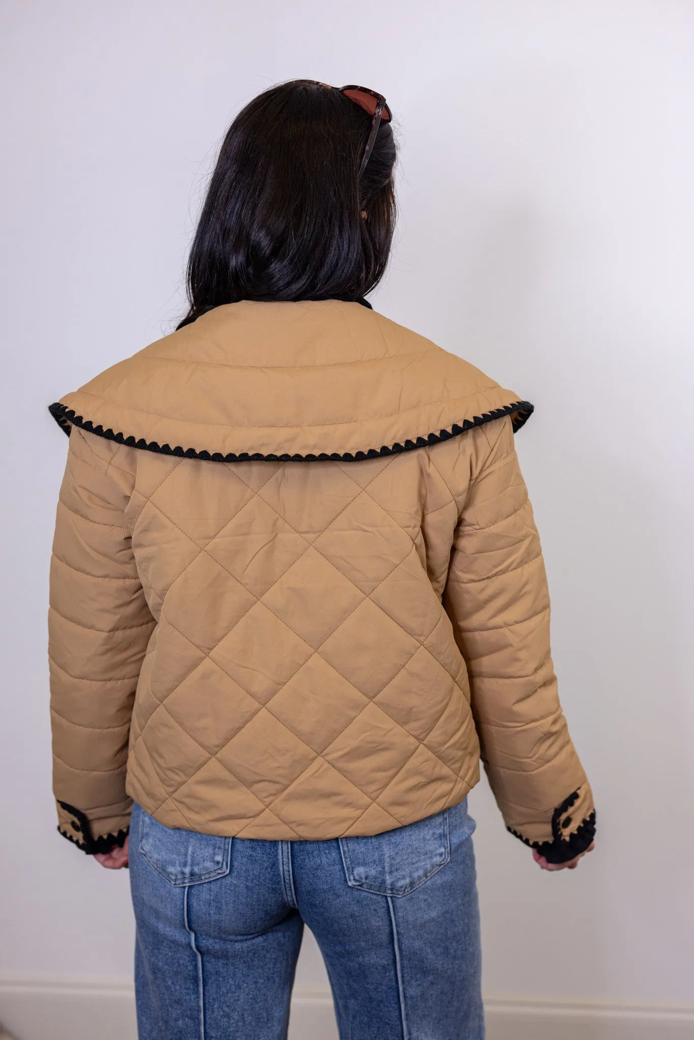 Embroidered Favorite Tan Puffer Jacket