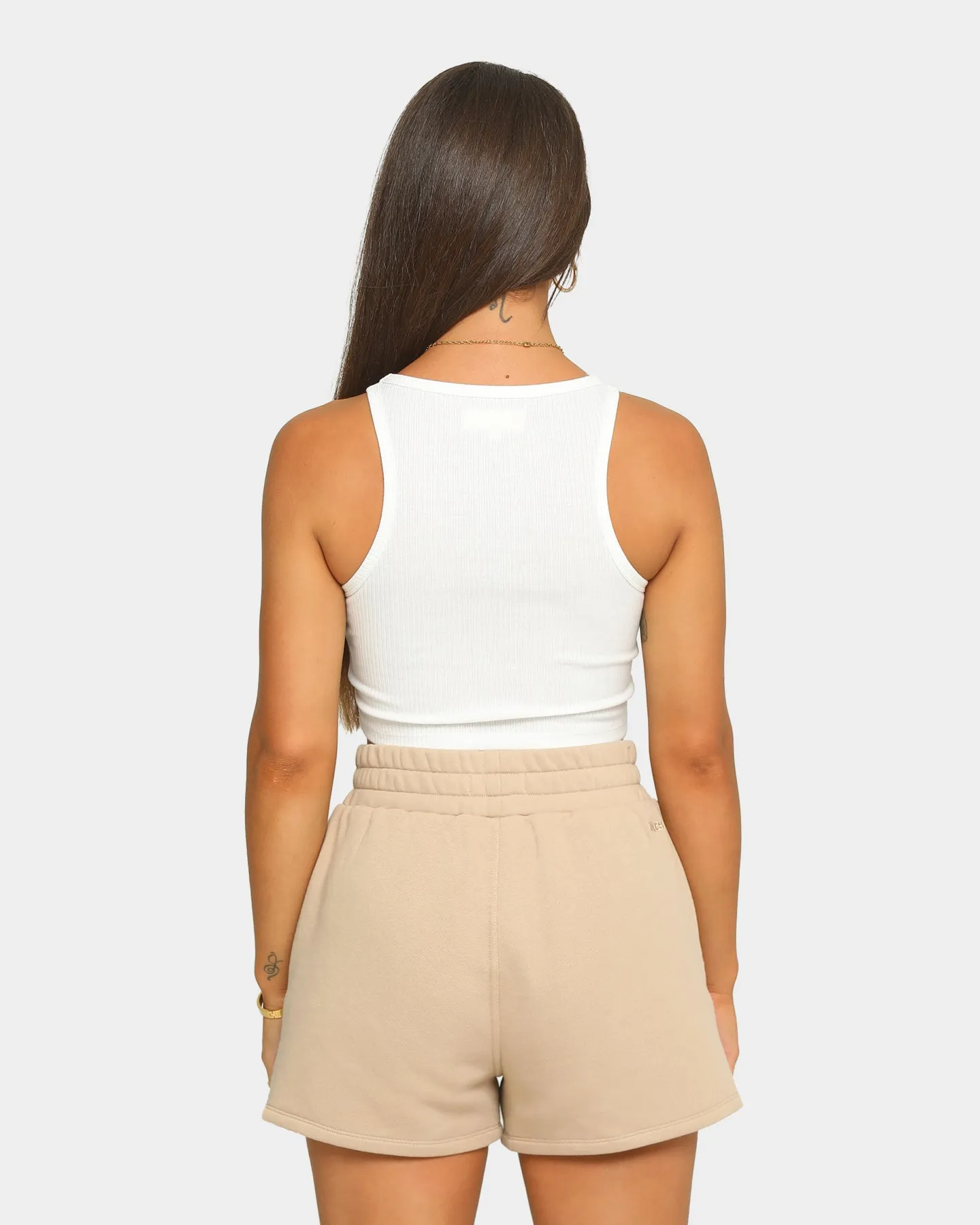 EN ES Women's Basic Cropped Rib Tank White