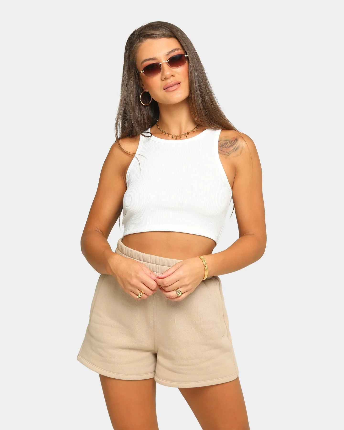EN ES Women's Basic Cropped Rib Tank White