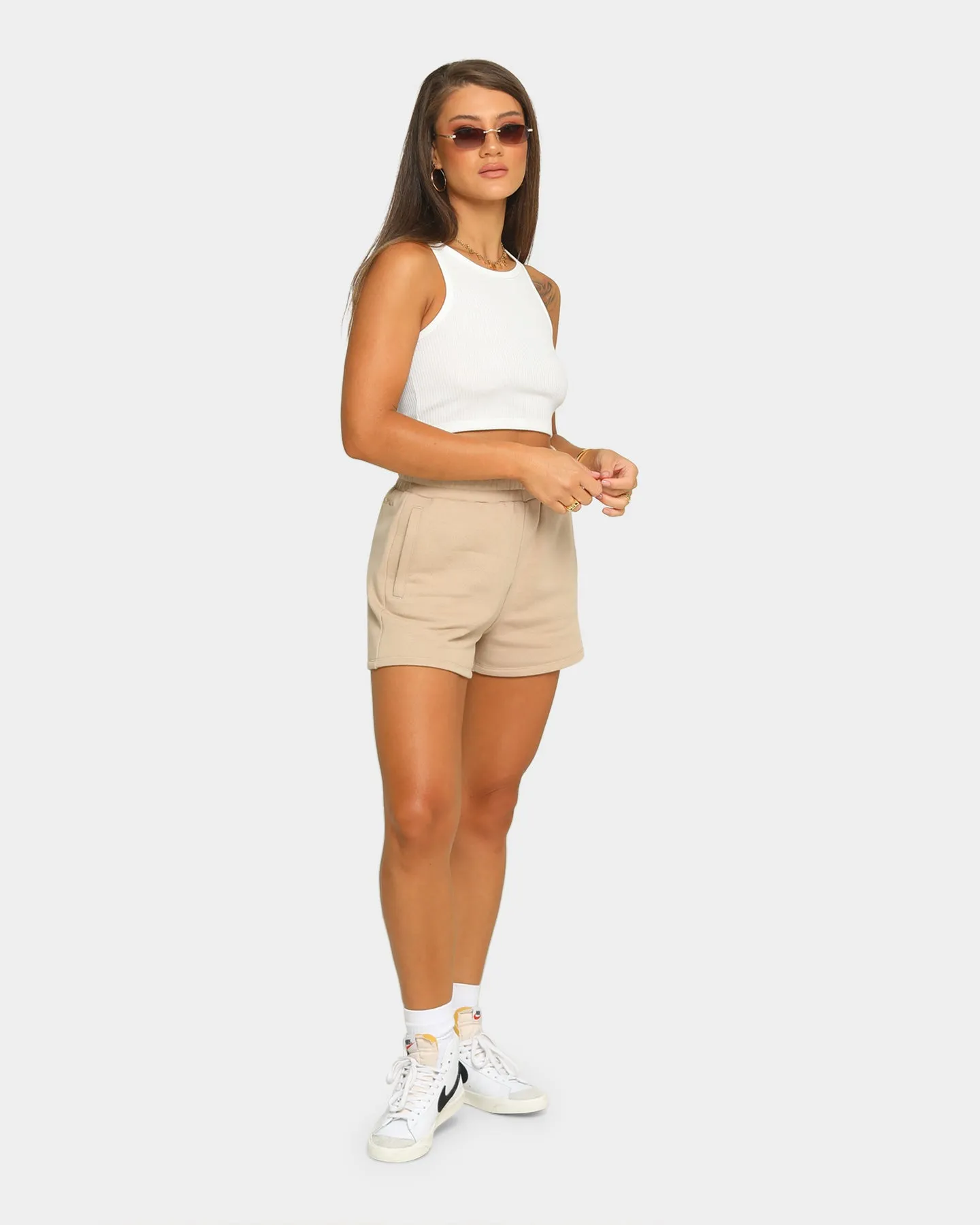 EN ES Women's Basic Cropped Rib Tank White