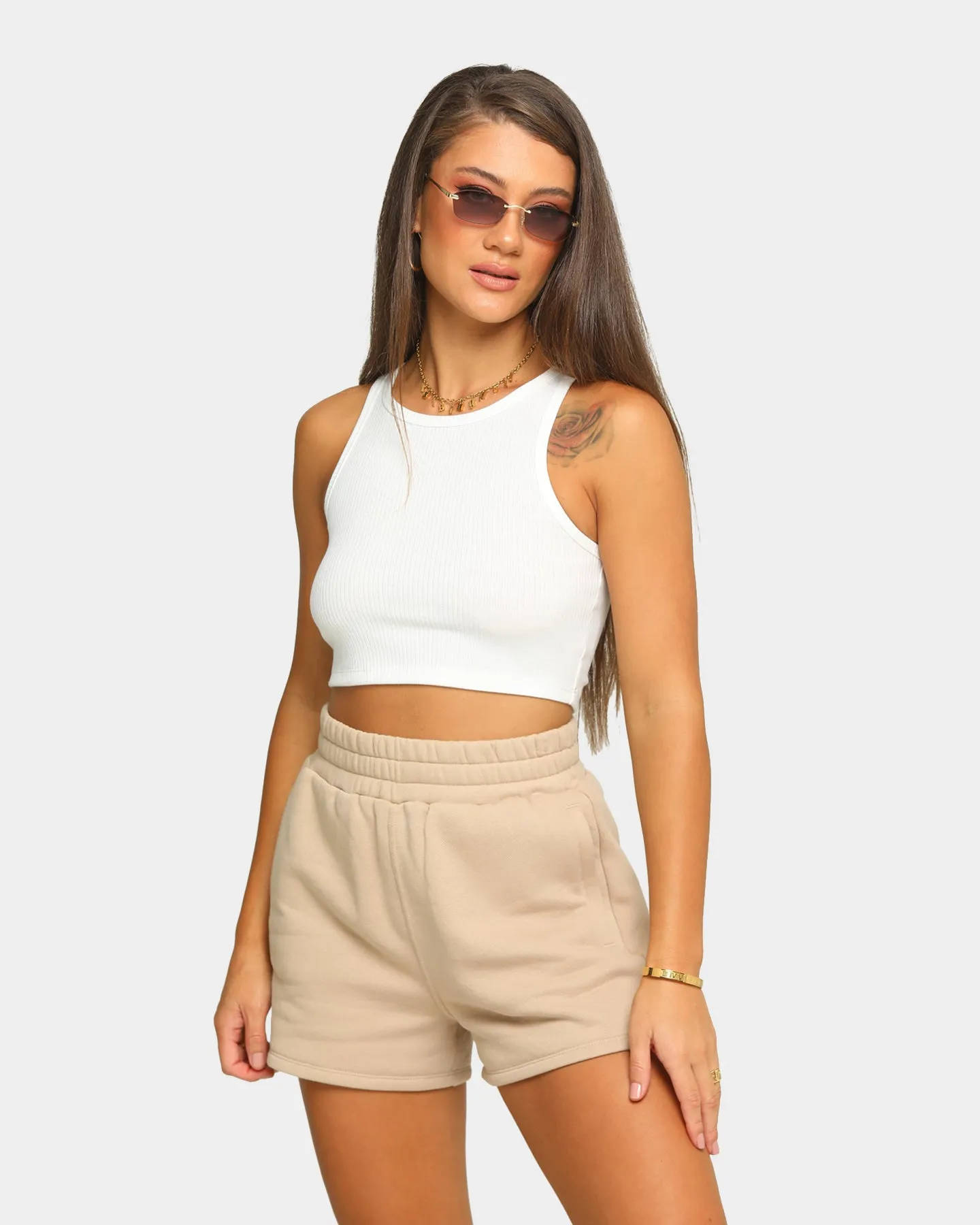 EN ES Women's Basic Cropped Rib Tank White