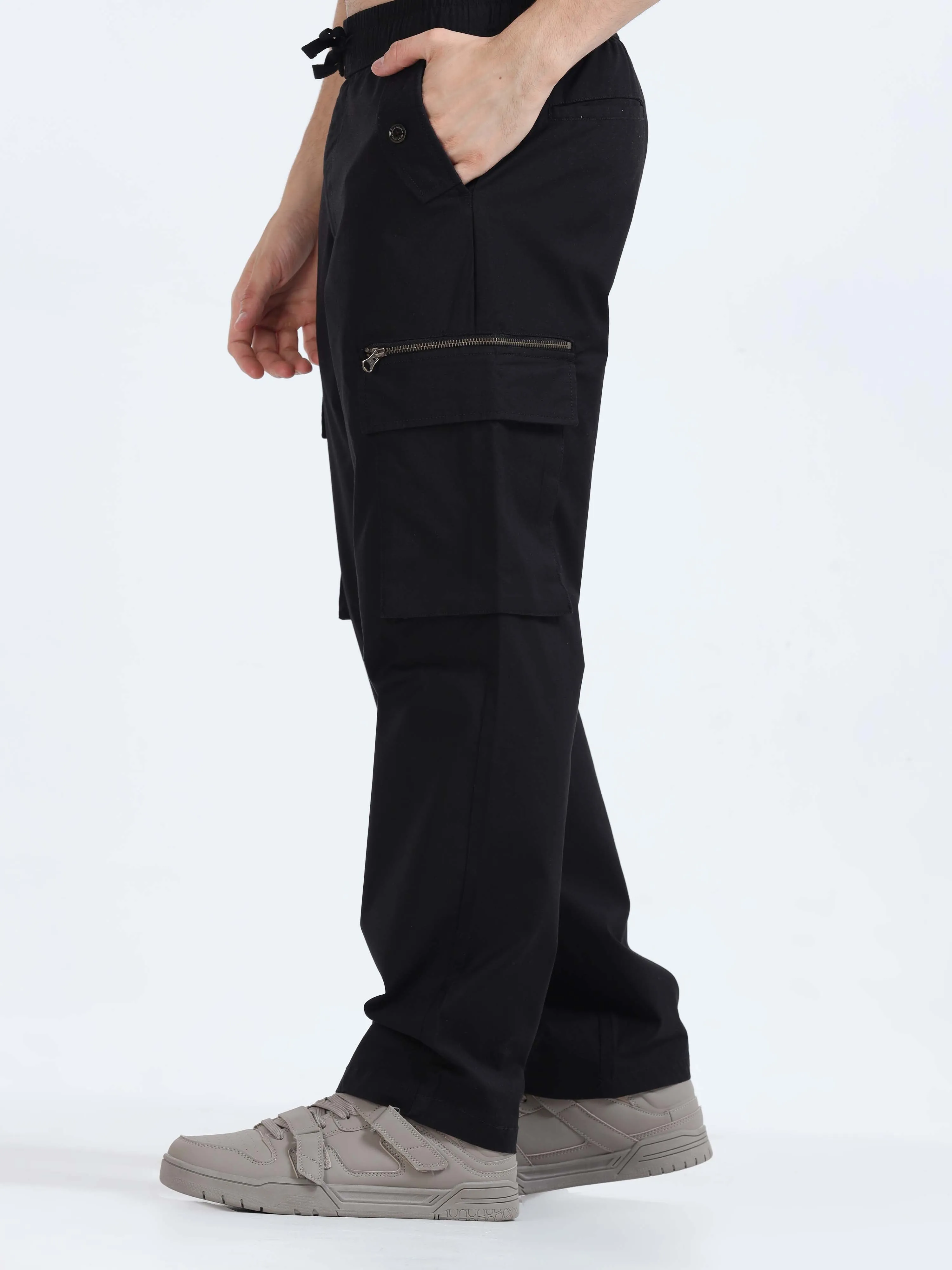 Flexi Waist Zip Black Cargo Pant