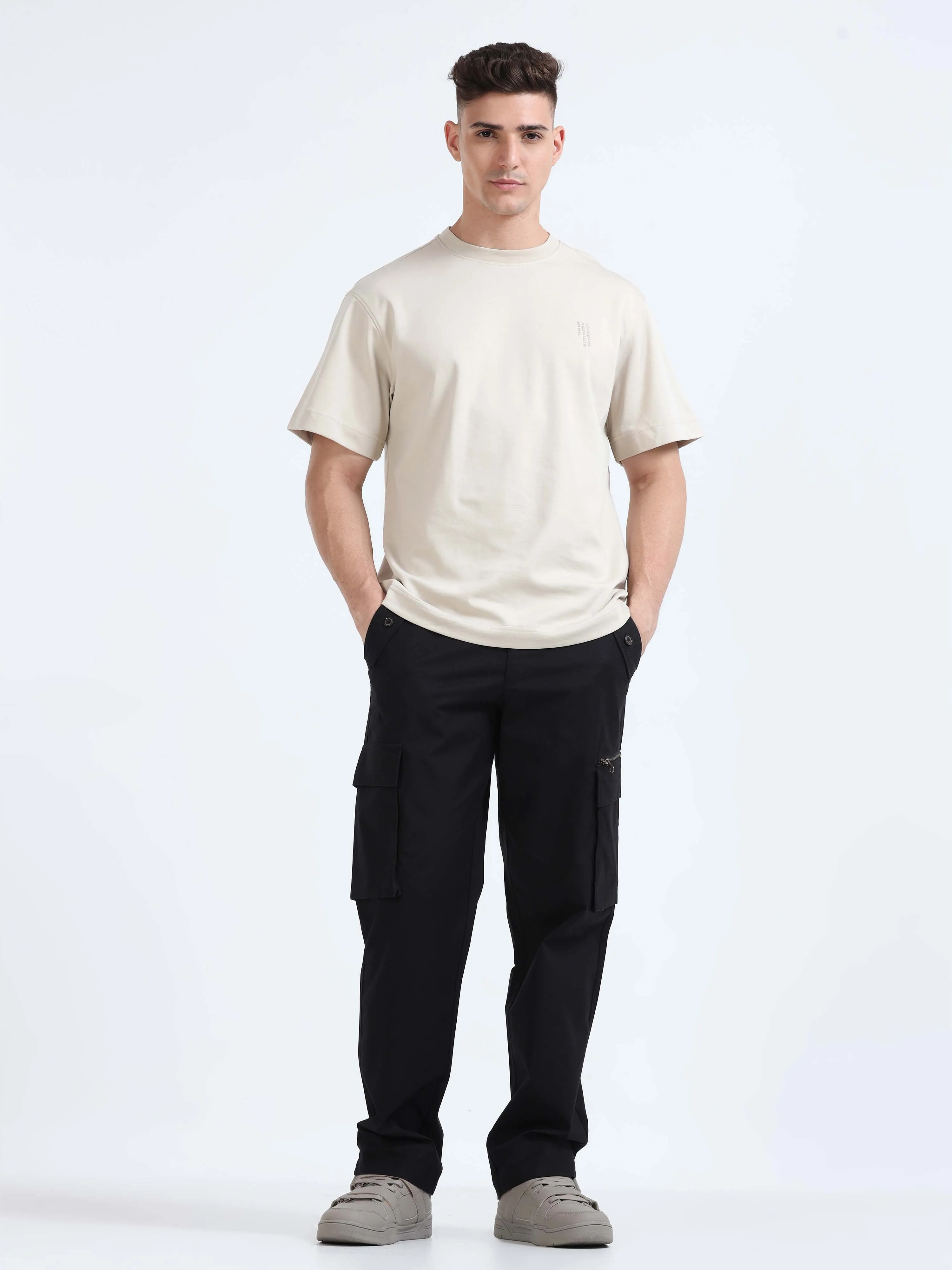 Flexi Waist Zip Black Cargo Pant