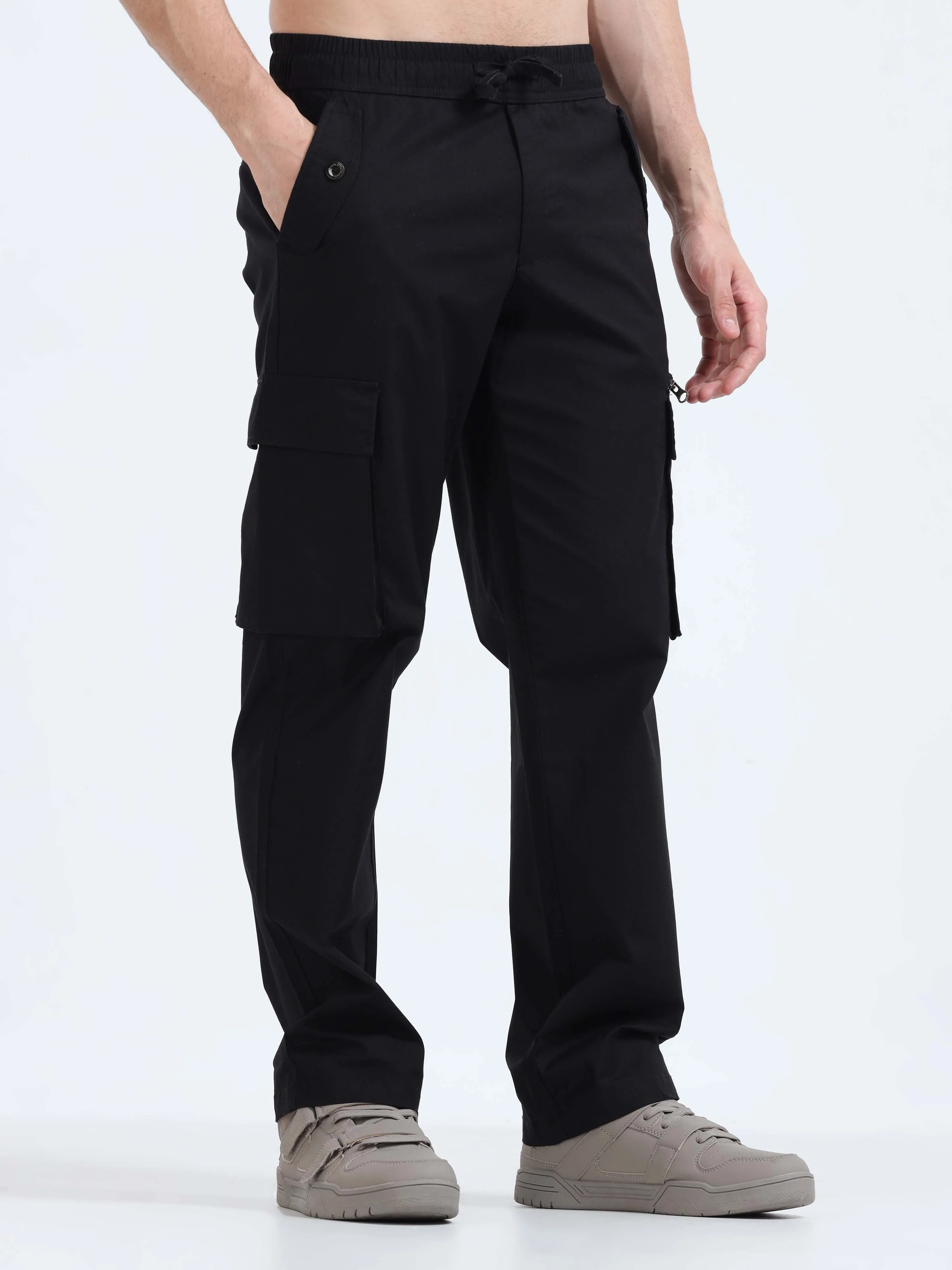 Flexi Waist Zip Black Cargo Pant