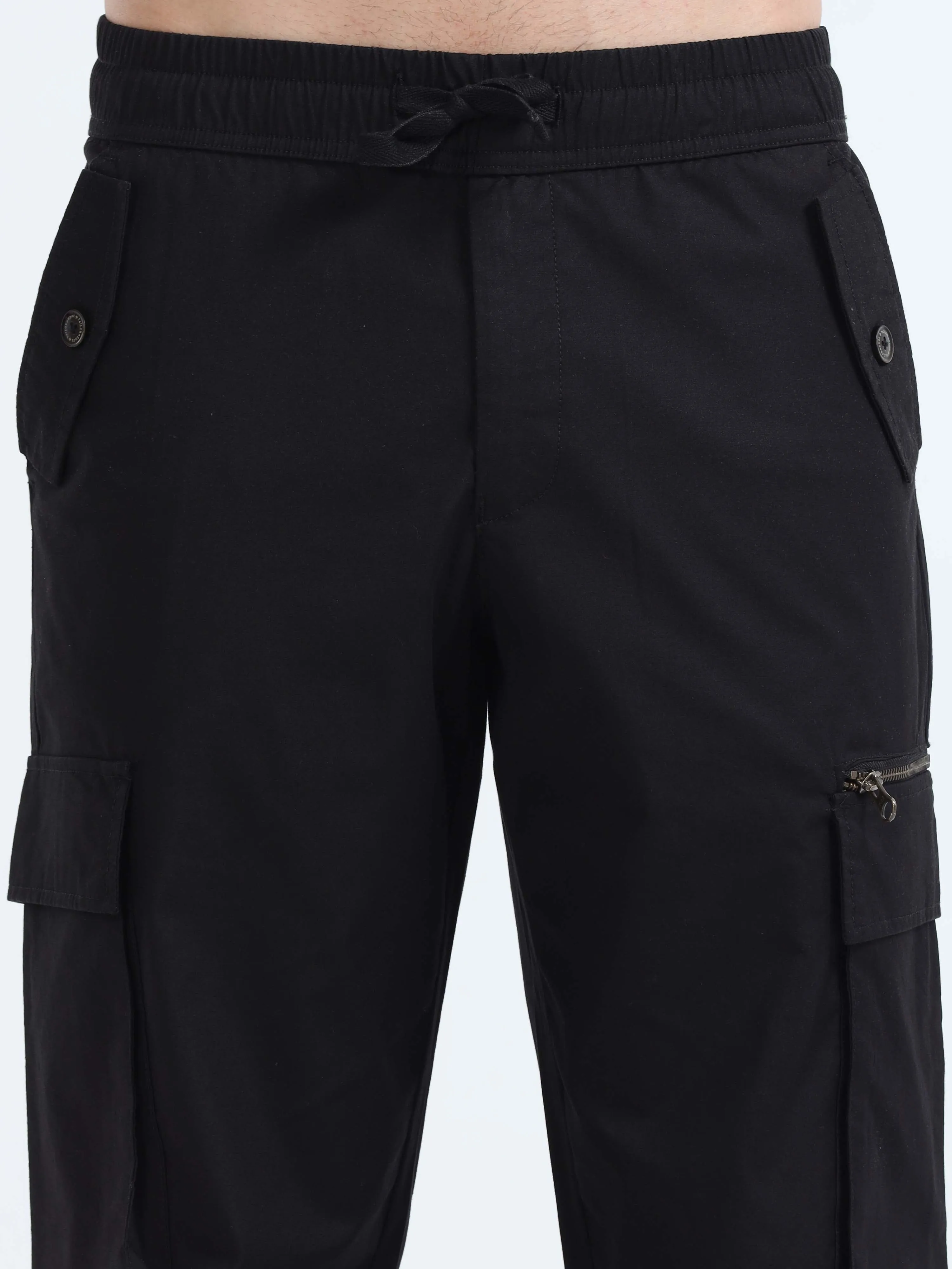 Flexi Waist Zip Black Cargo Pant