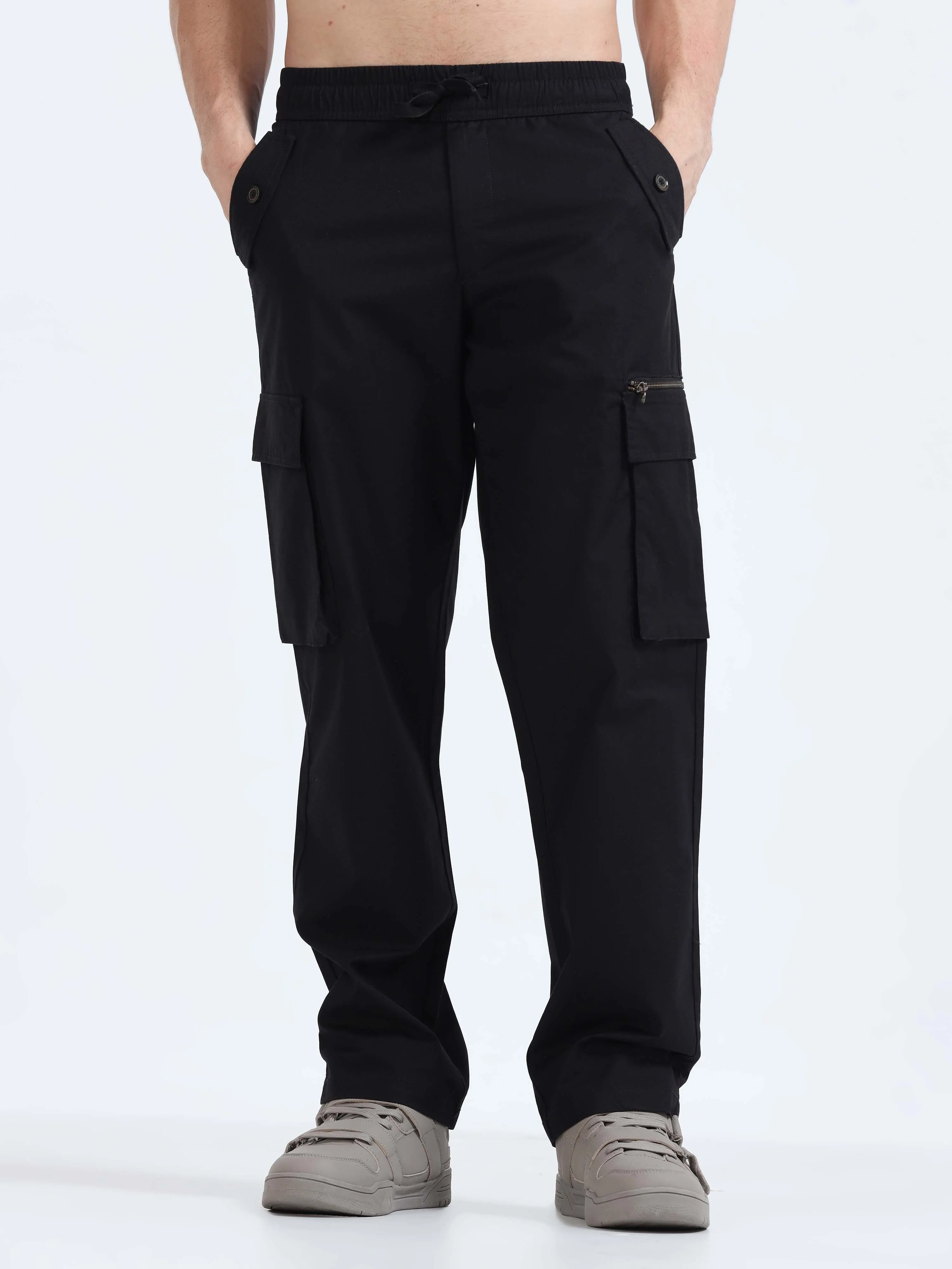 Flexi Waist Zip Black Cargo Pant