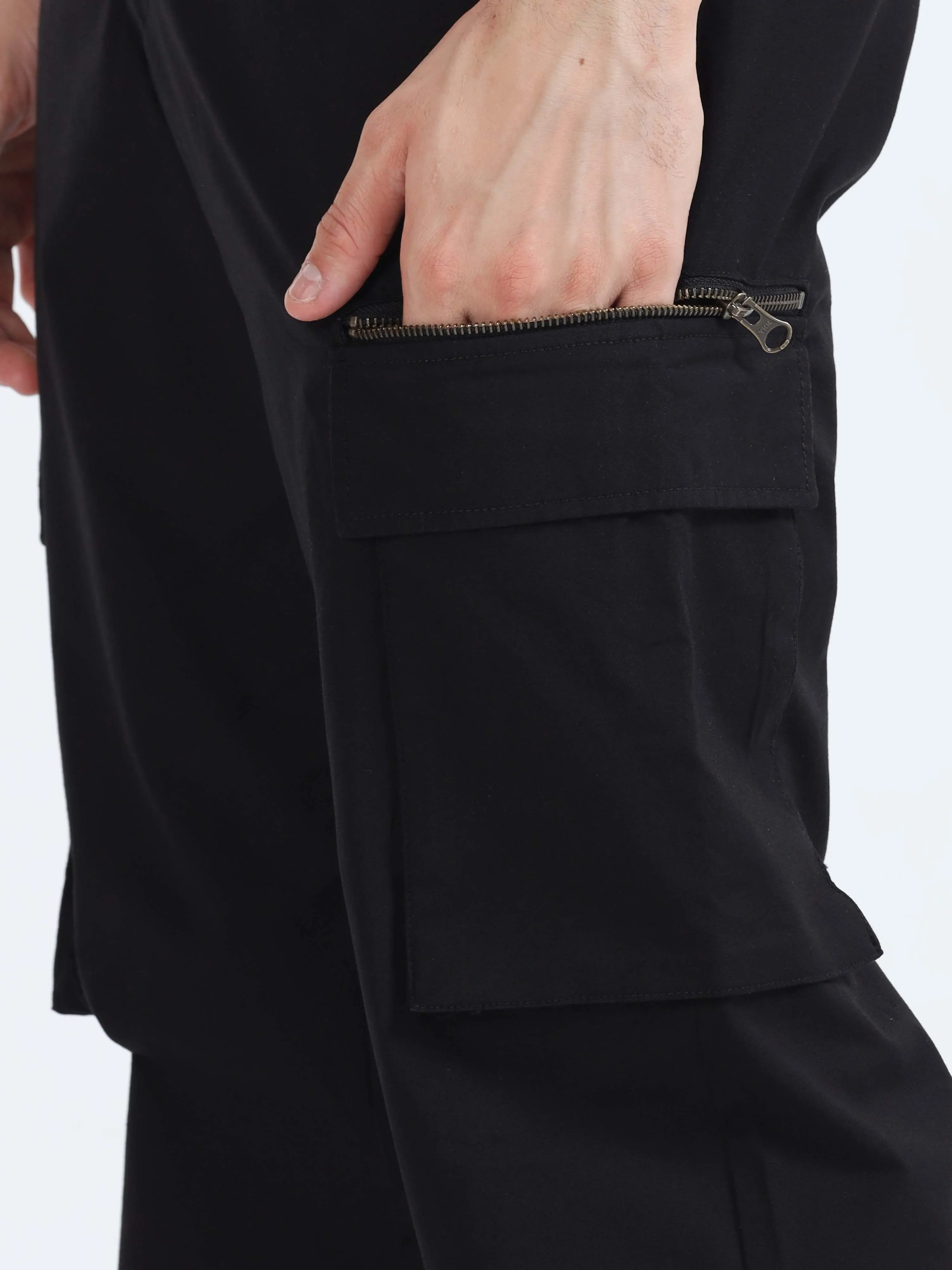 Flexi Waist Zip Black Cargo Pant