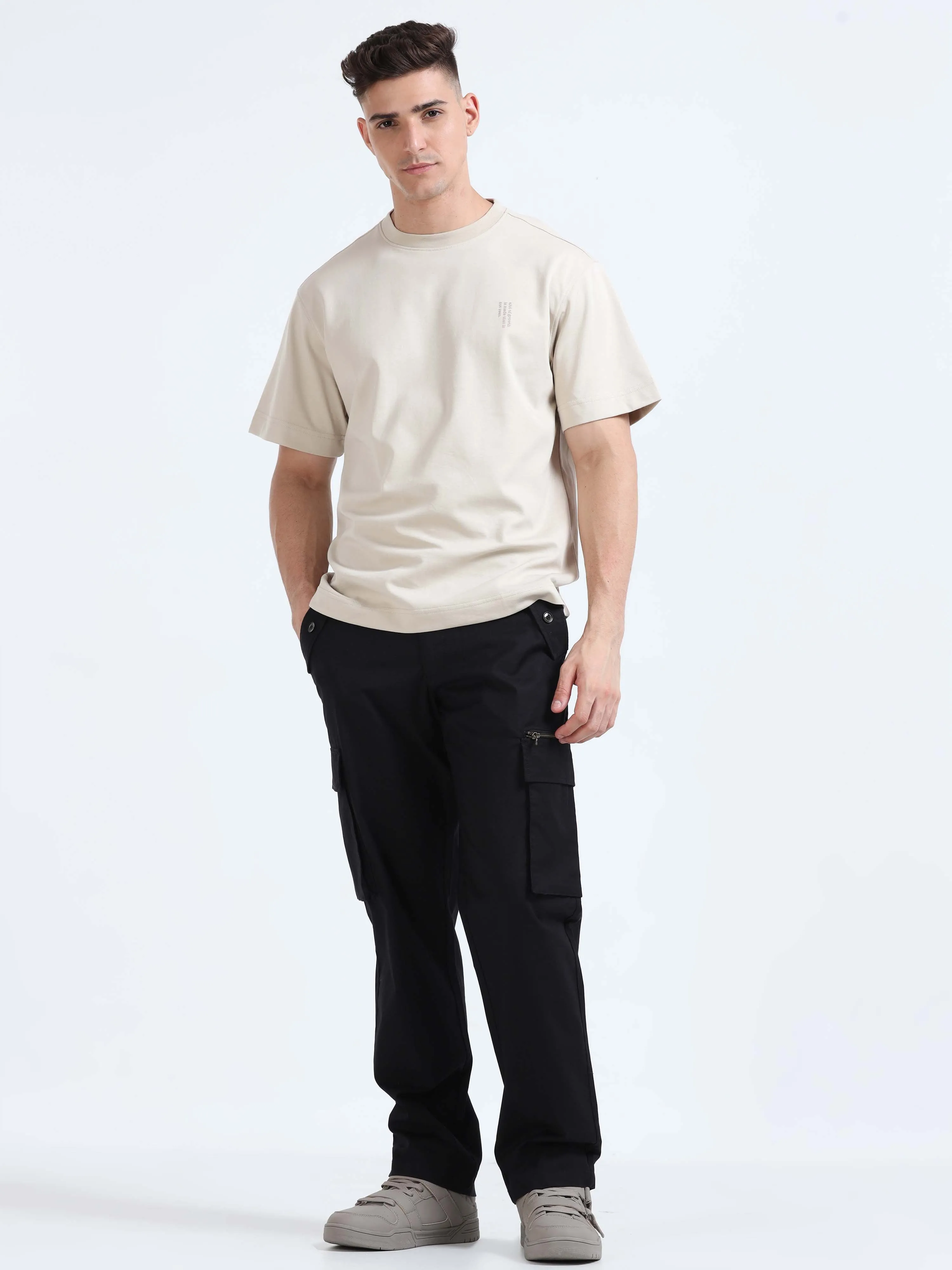 Flexi Waist Zip Black Cargo Pant