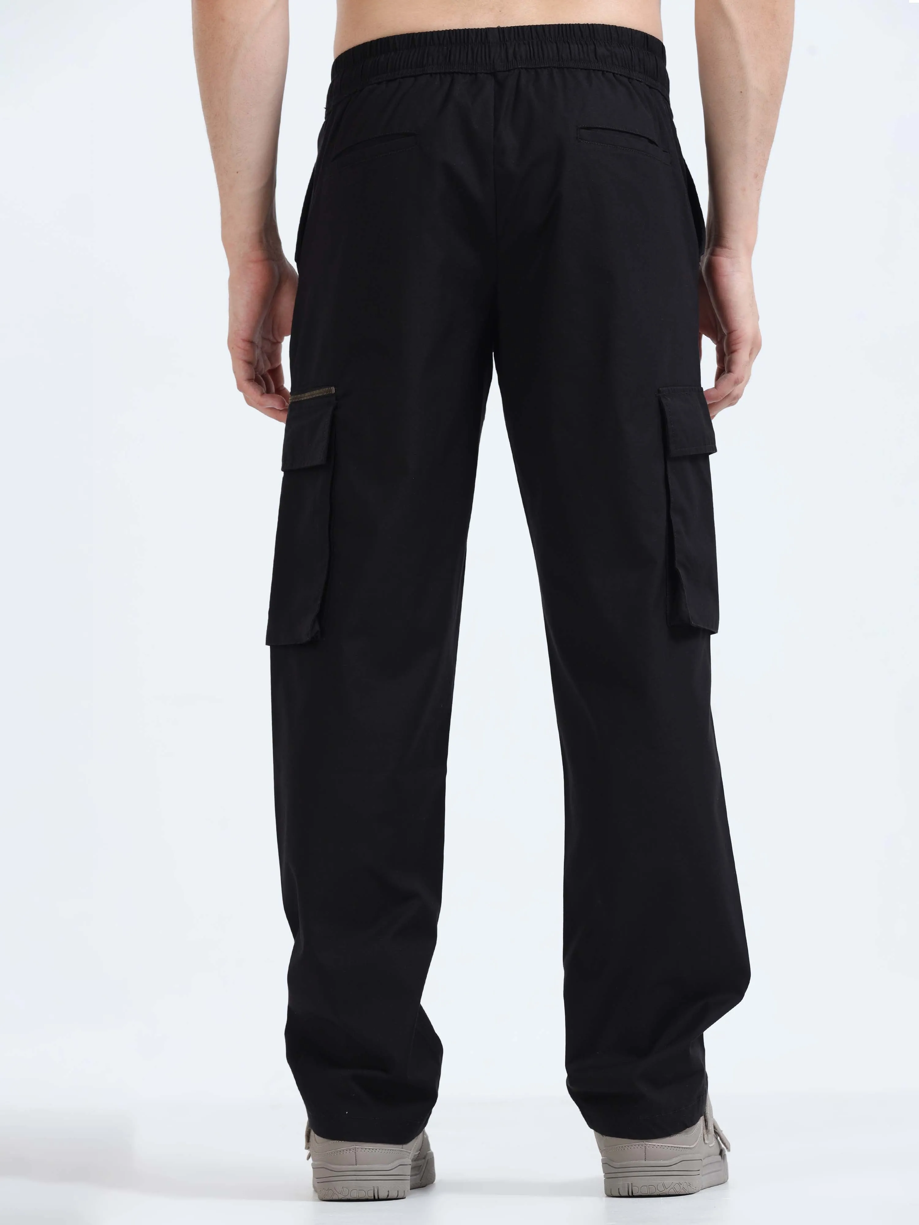 Flexi Waist Zip Black Cargo Pant