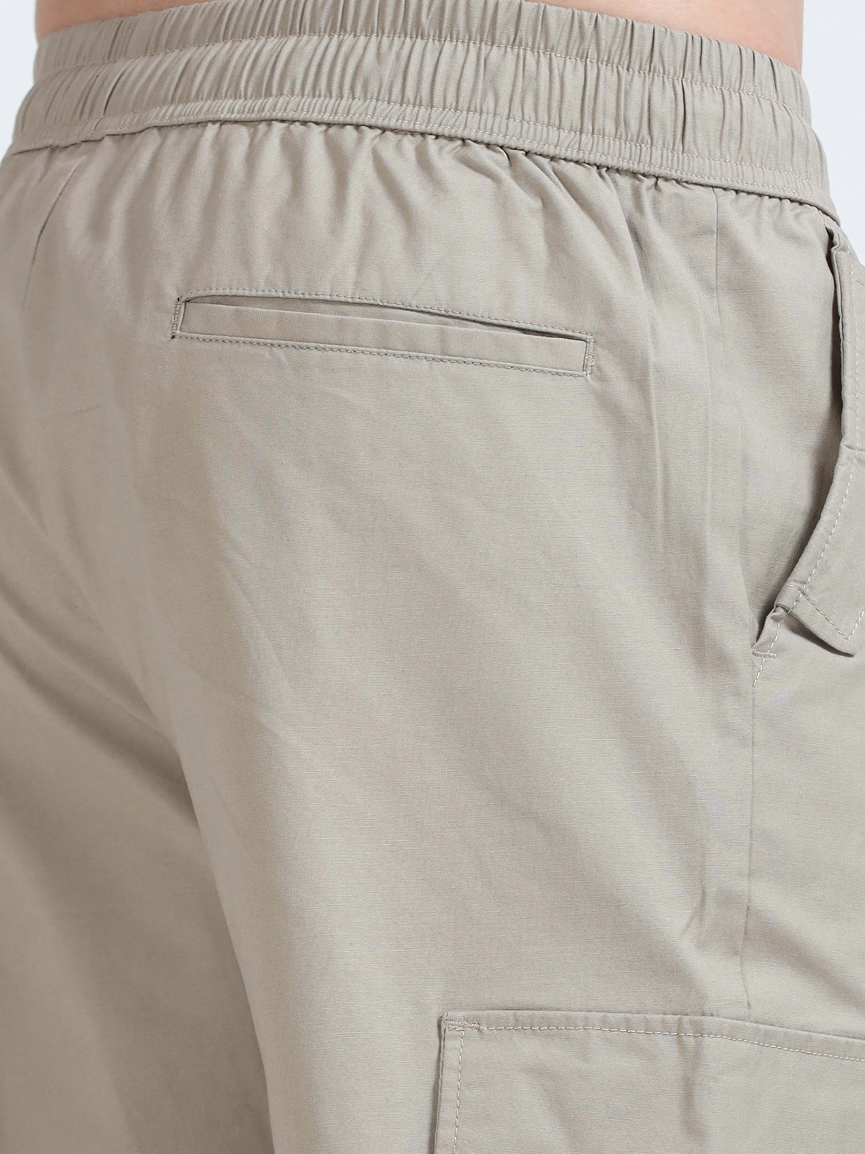 Flexi Waist Zip Khaki Cargo Pant