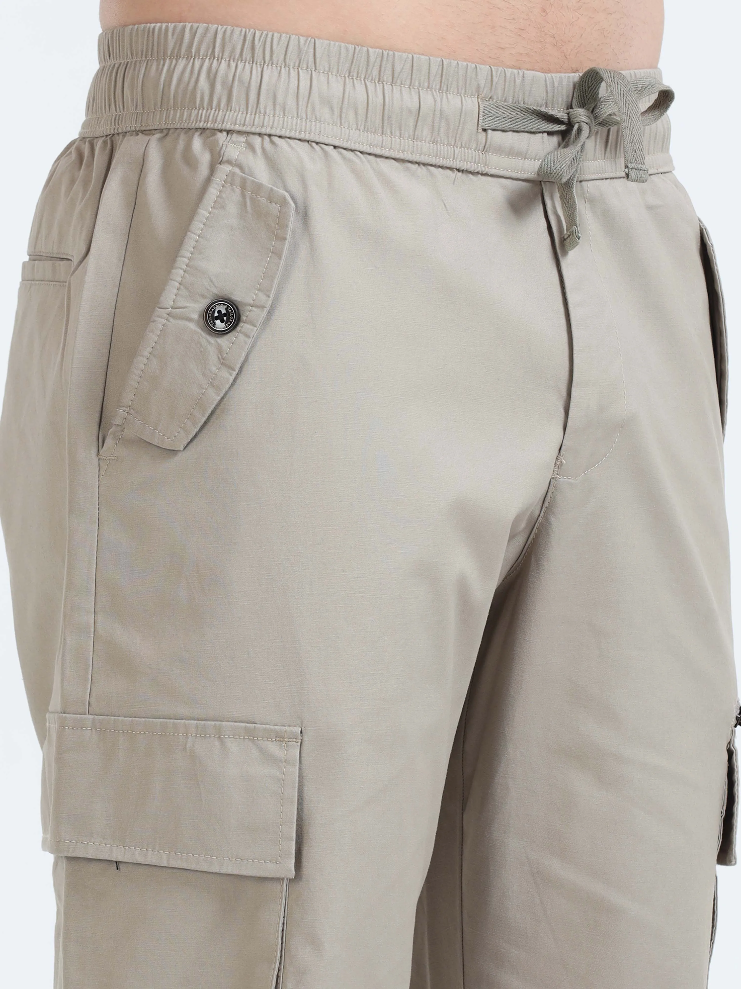 Flexi Waist Zip Khaki Cargo Pant