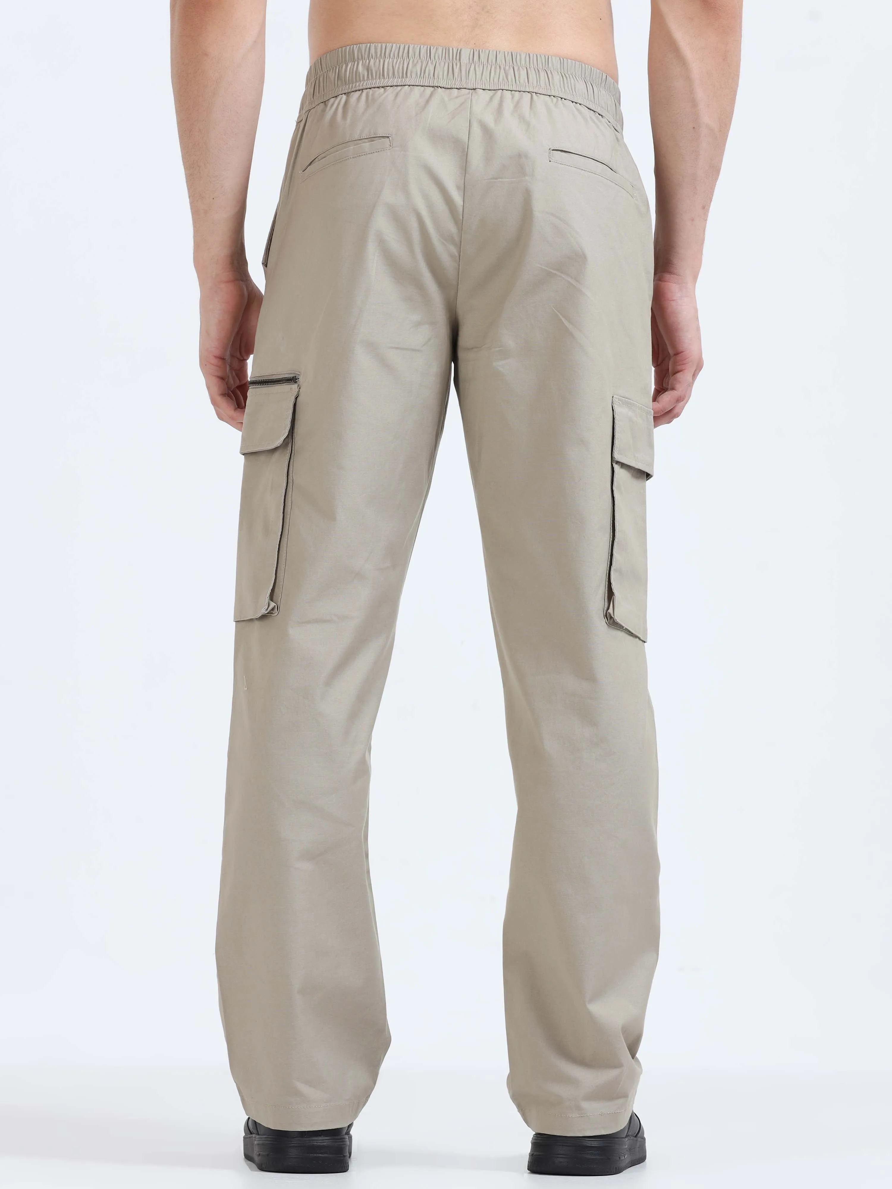 Flexi Waist Zip Khaki Cargo Pant
